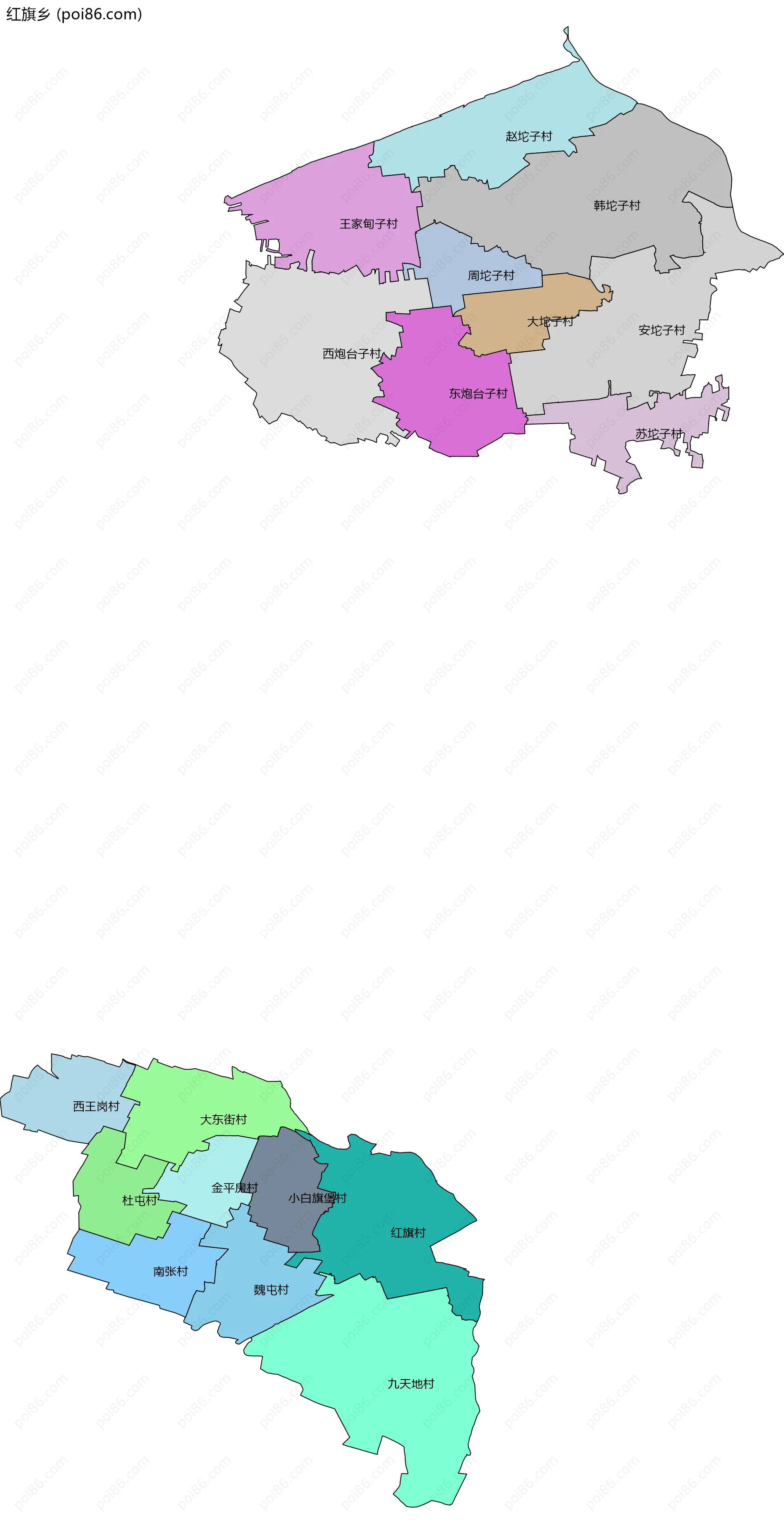 红旗乡边界地图(五级行政区划)