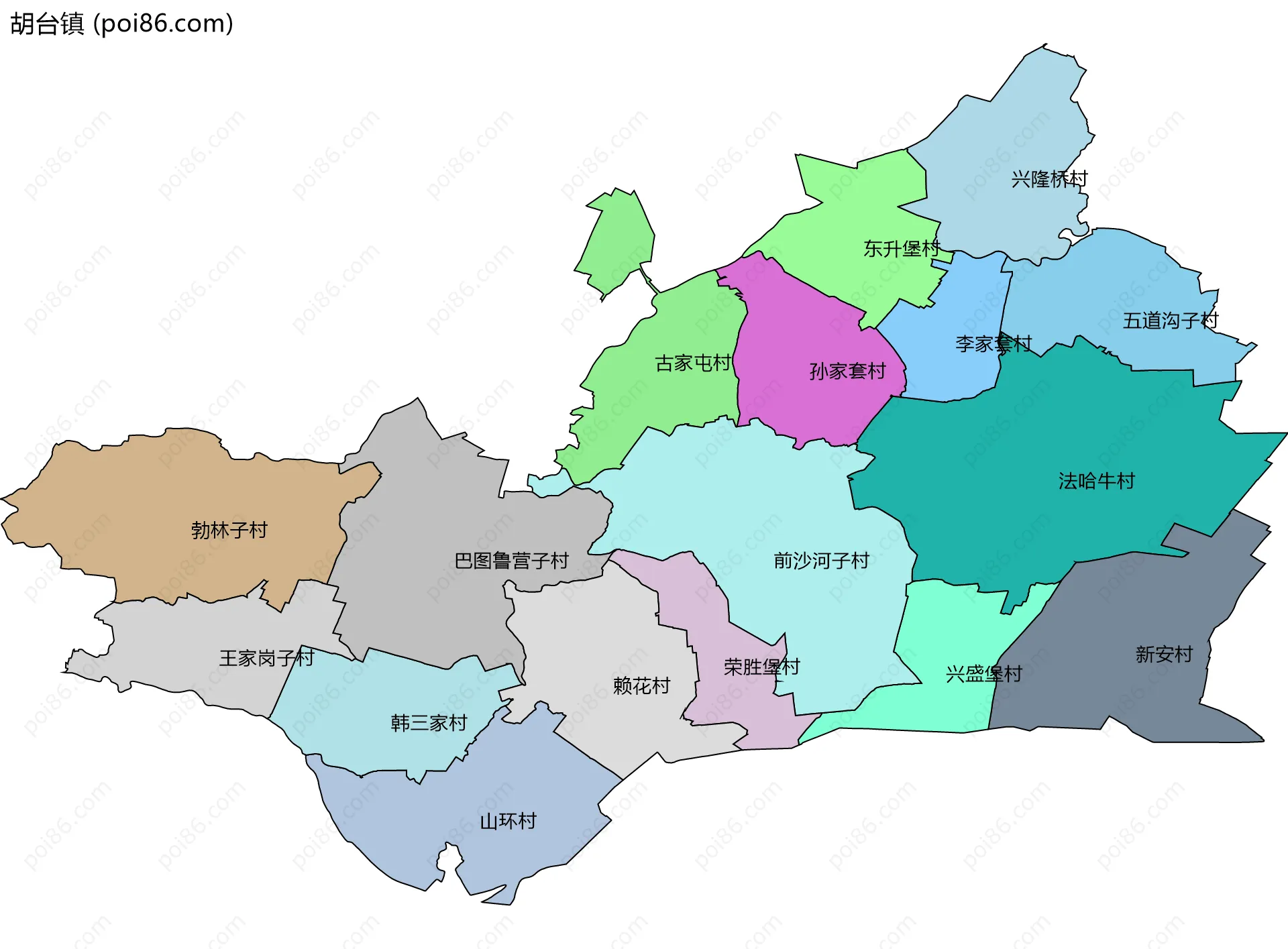 胡台镇边界地图(五级行政区划)