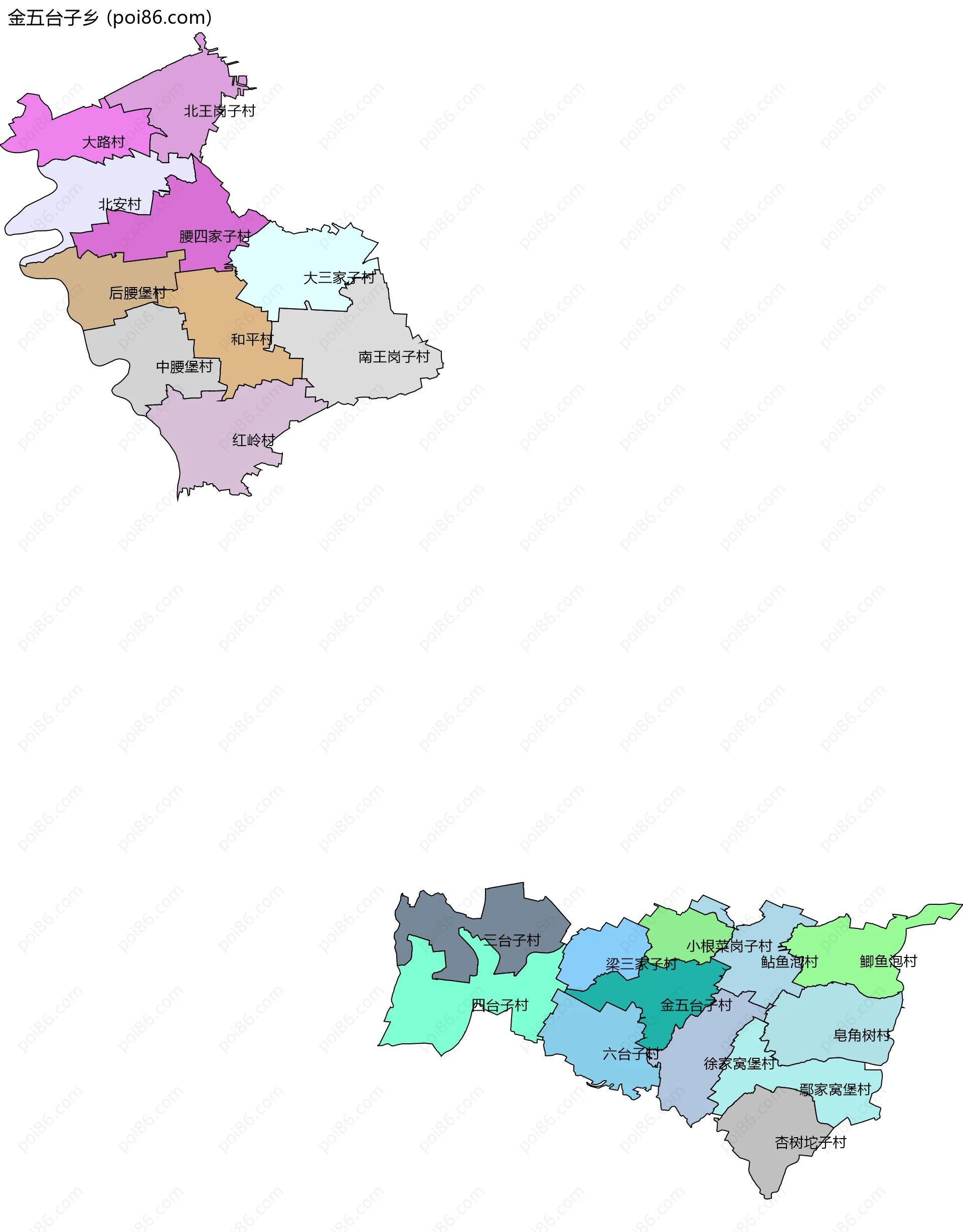 金五台子乡边界地图(五级行政区划)