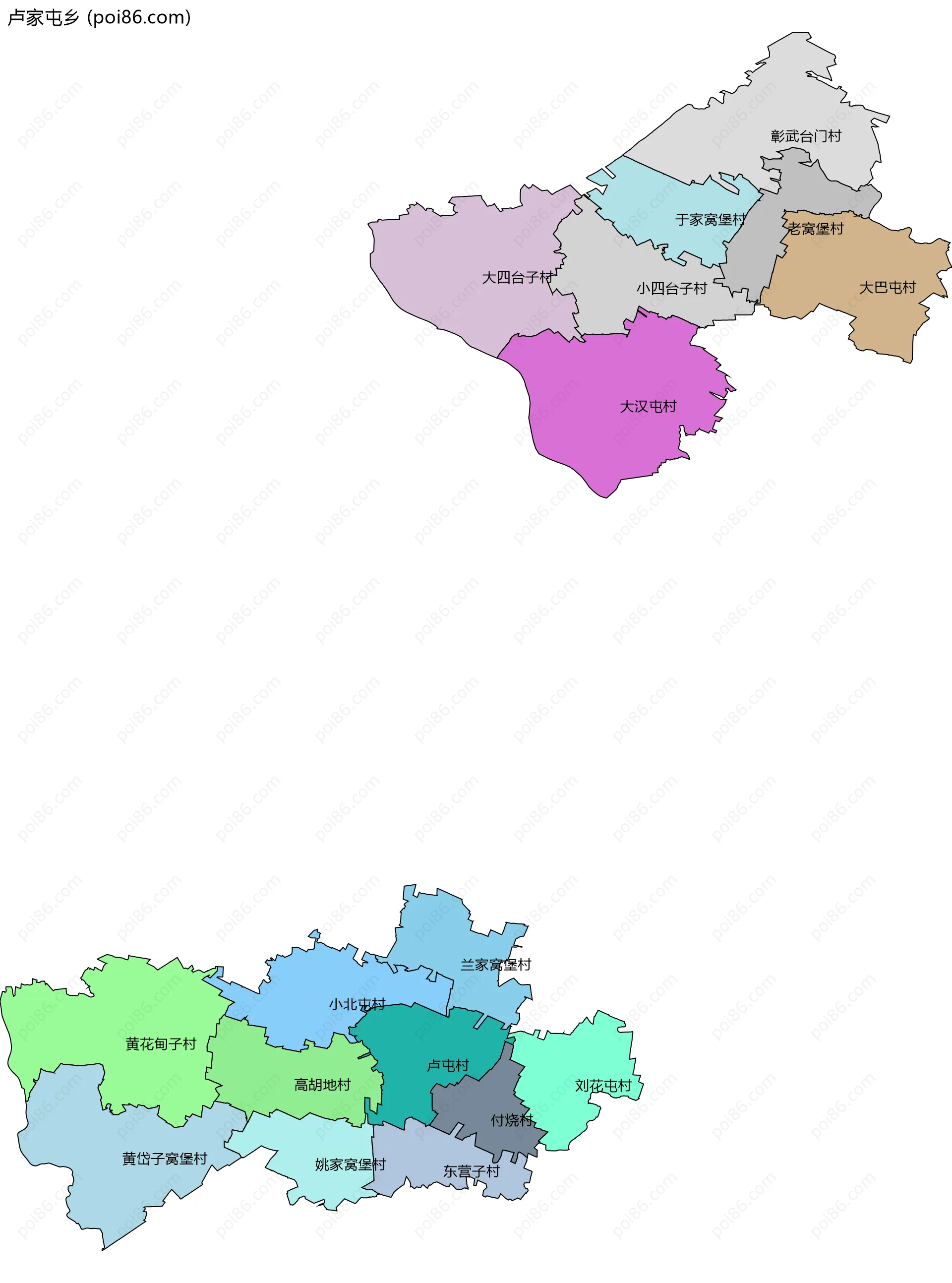 卢家屯乡边界地图(五级行政区划)