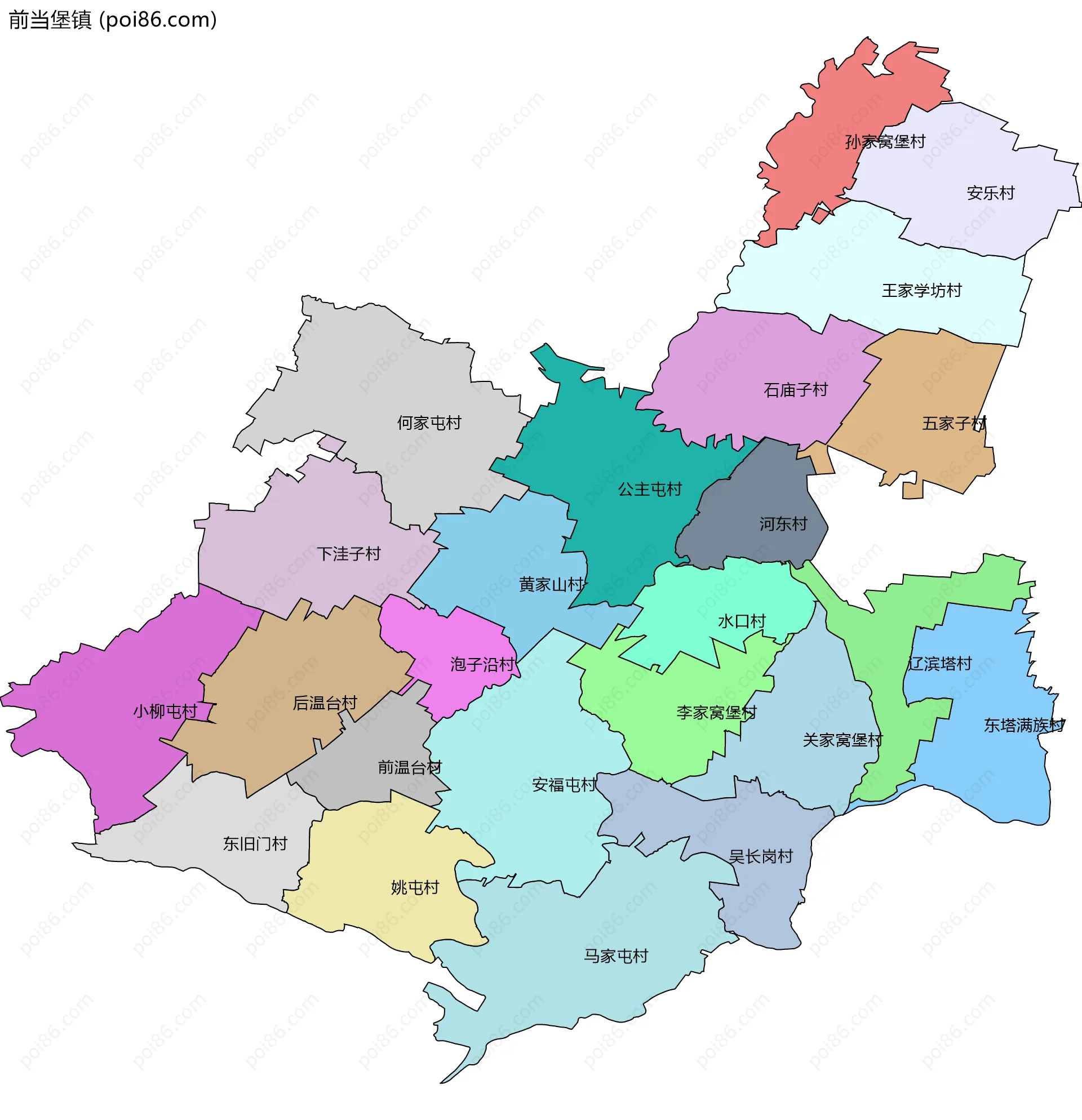 前当堡镇边界地图(五级行政区划)