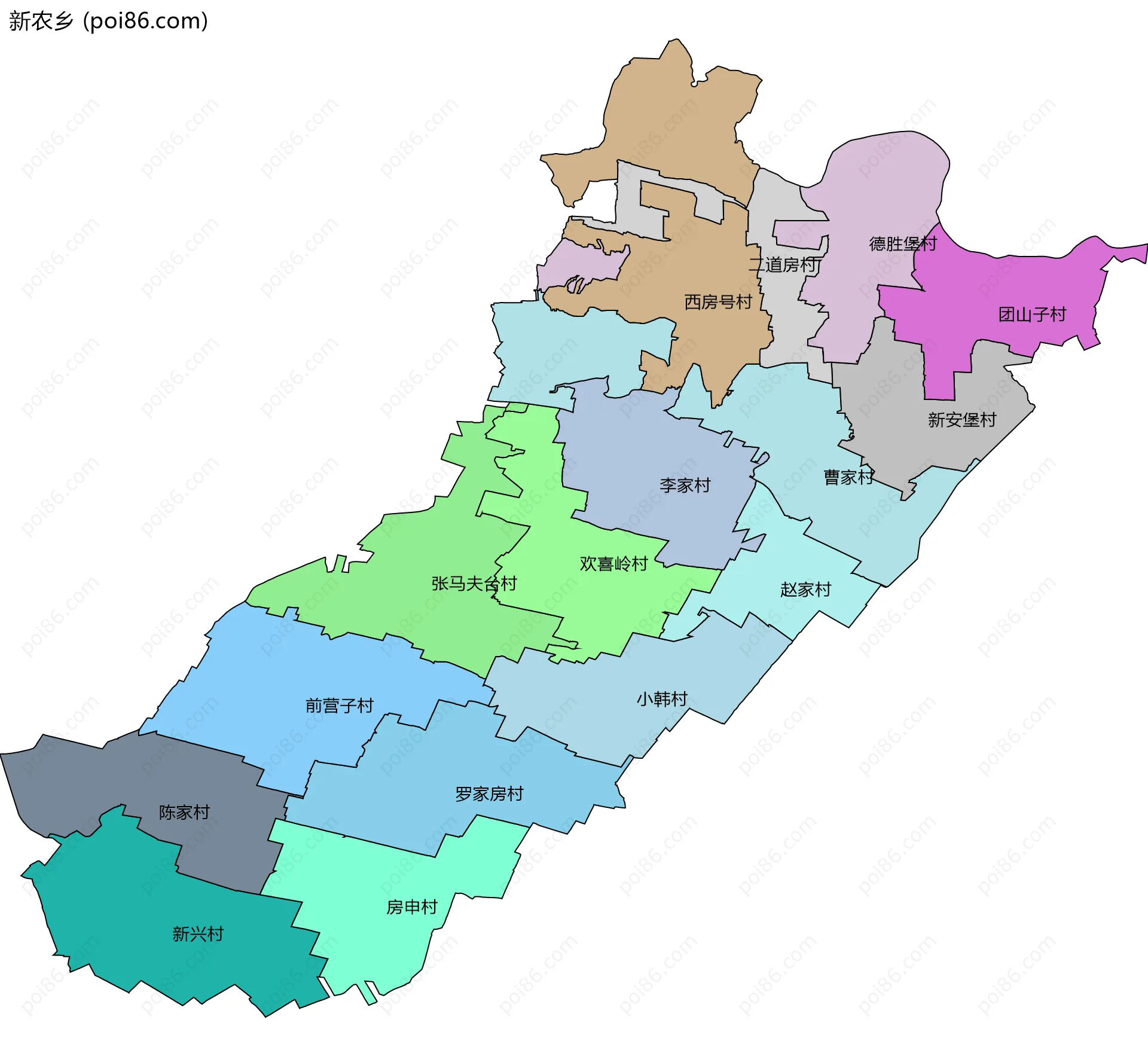 新农乡边界地图(五级行政区划)