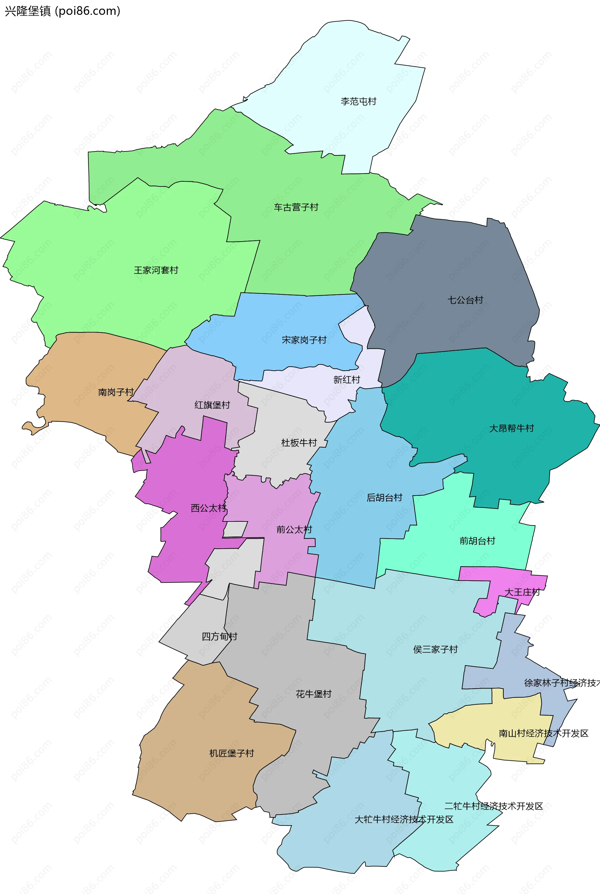 兴隆堡镇边界地图(五级行政区划)