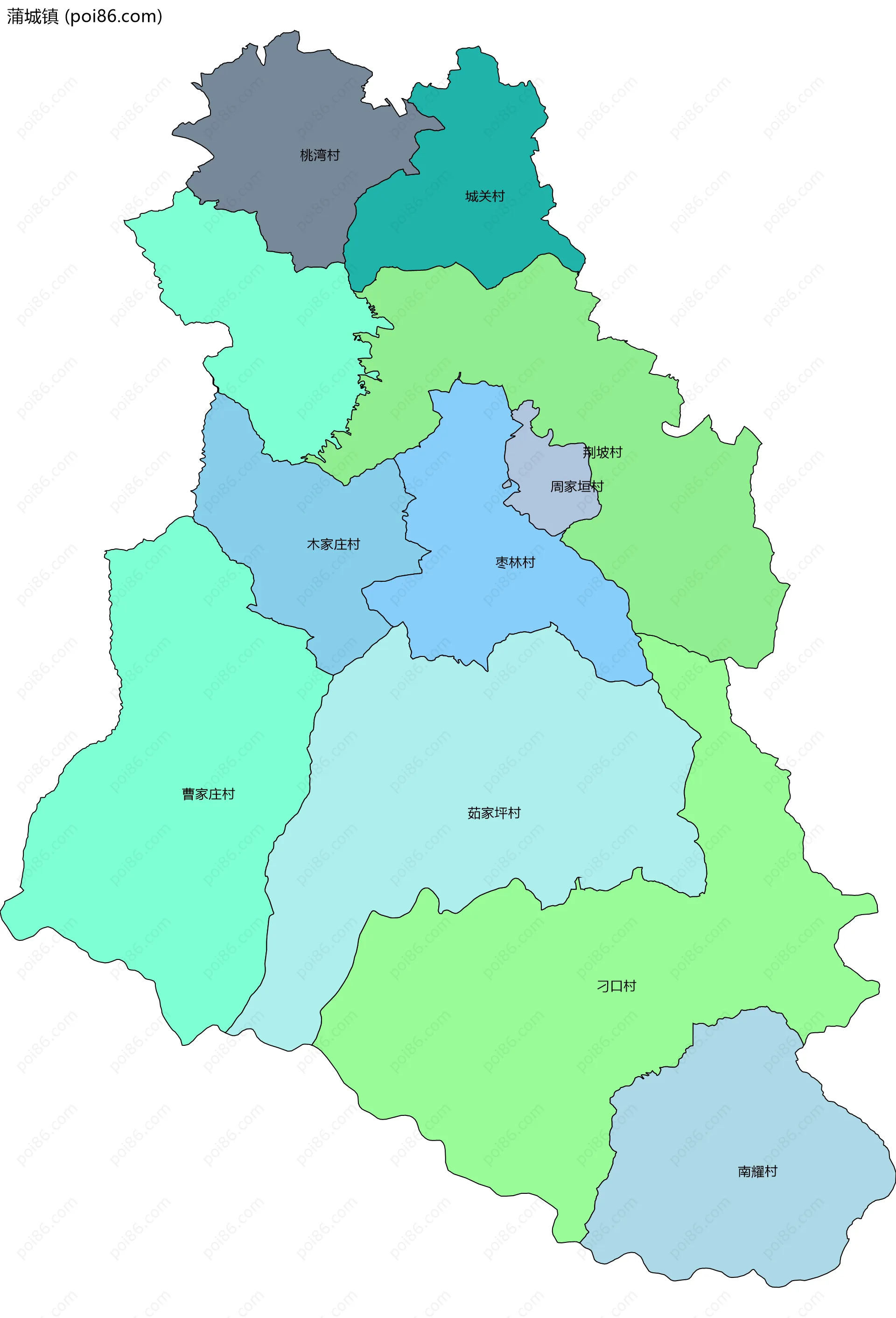 蒲城镇边界地图(五级行政区划)