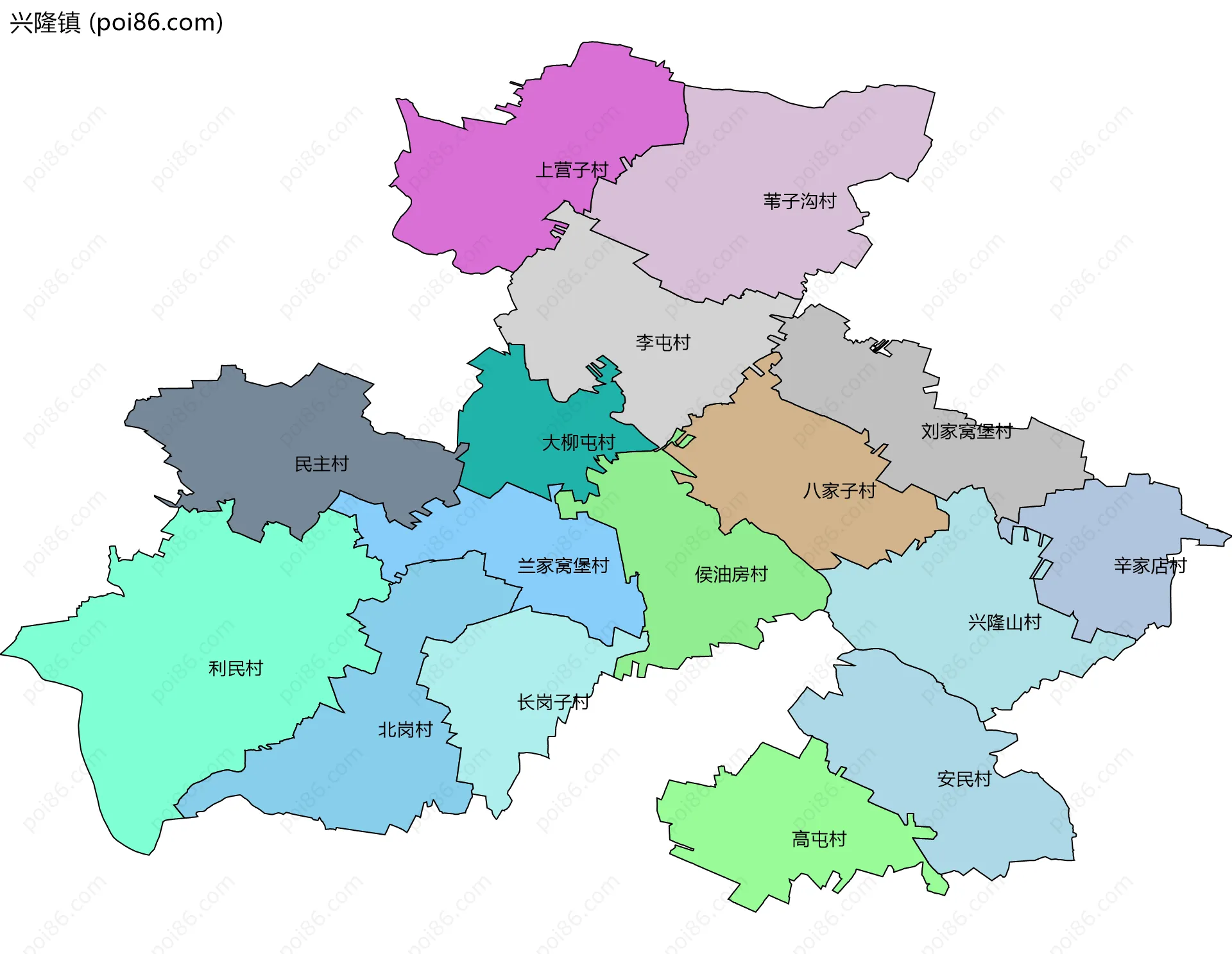 兴隆镇边界地图(五级行政区划)