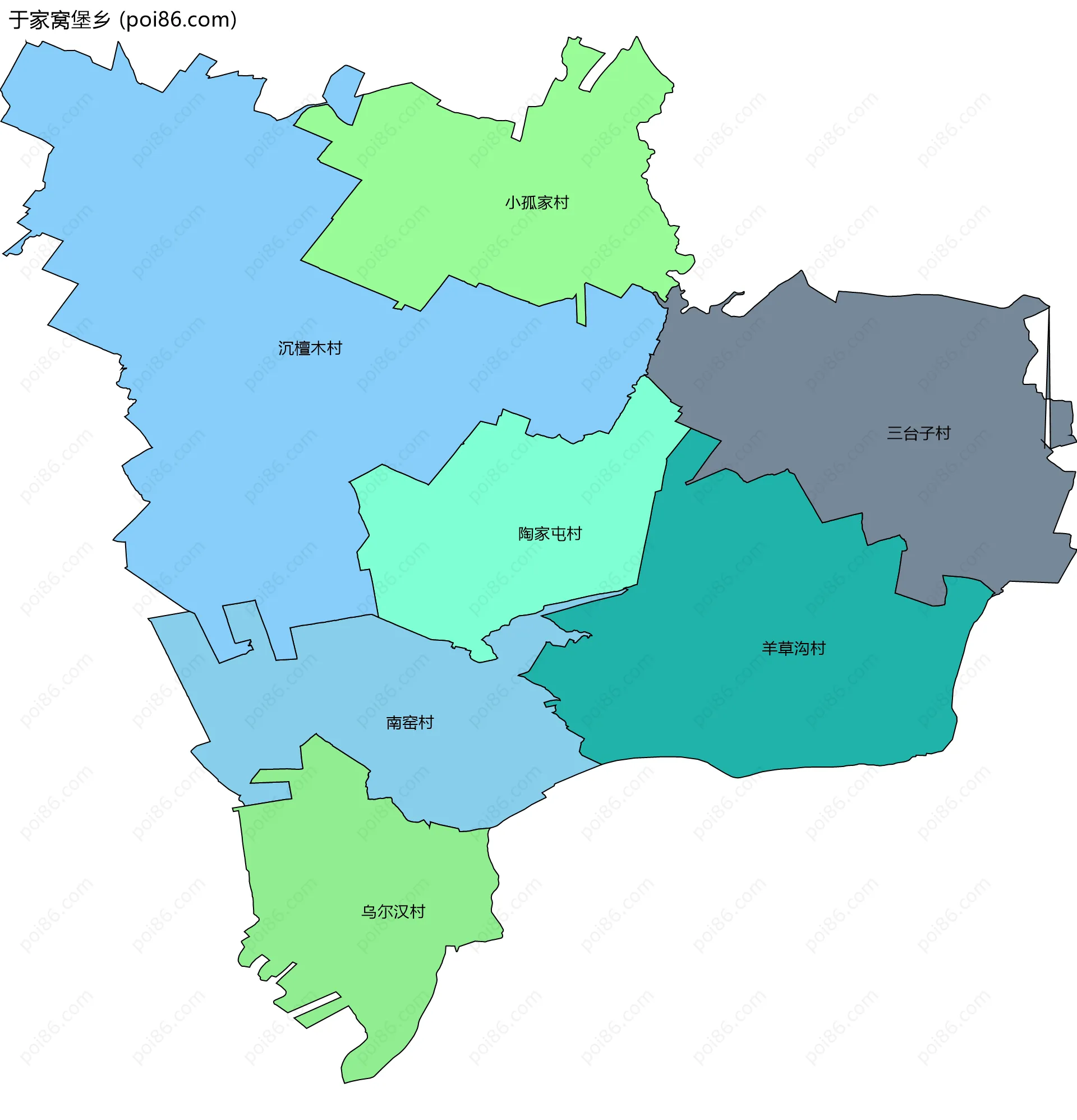 于家窝堡乡边界地图(五级行政区划)