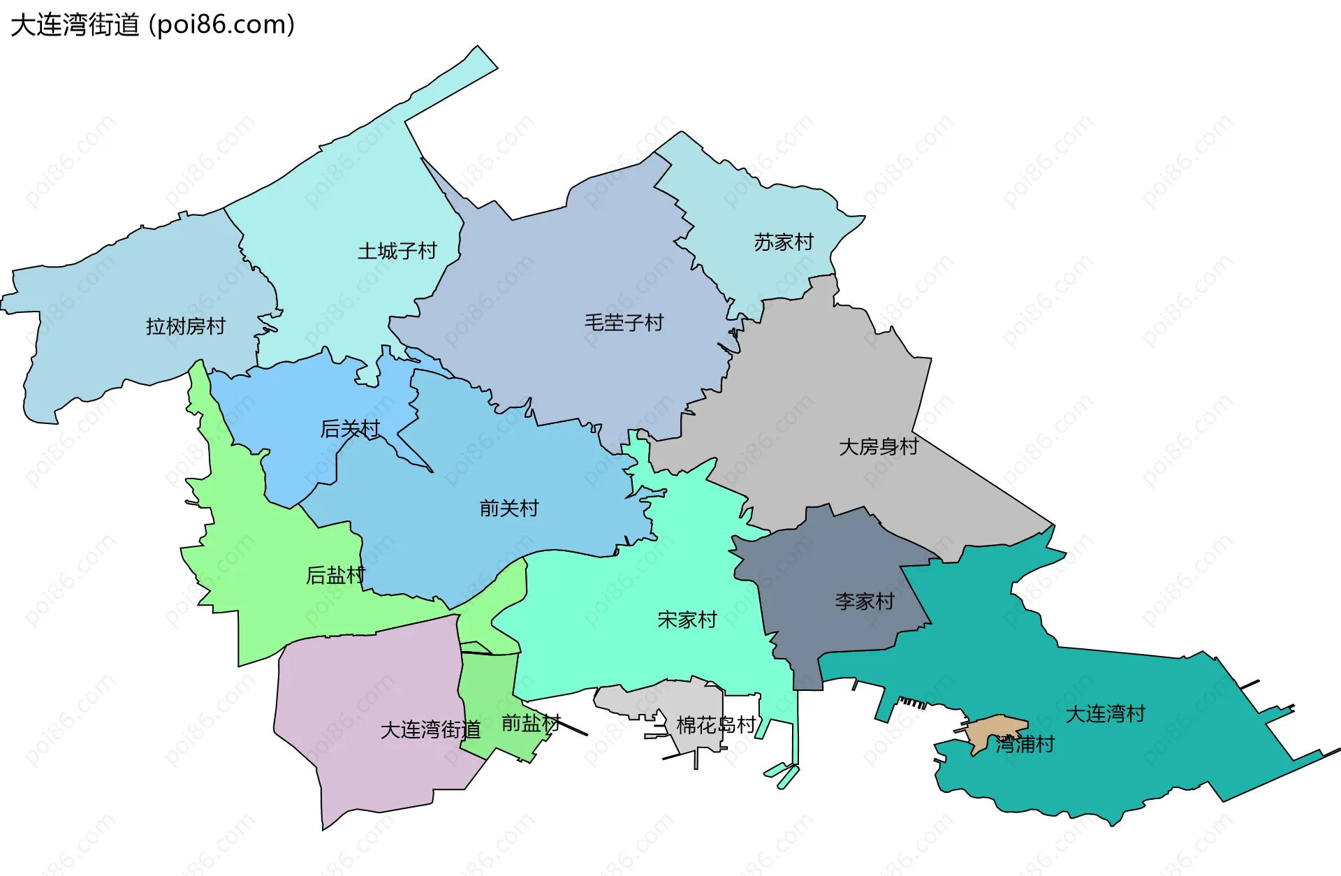 大连湾街道边界地图(五级行政区划)