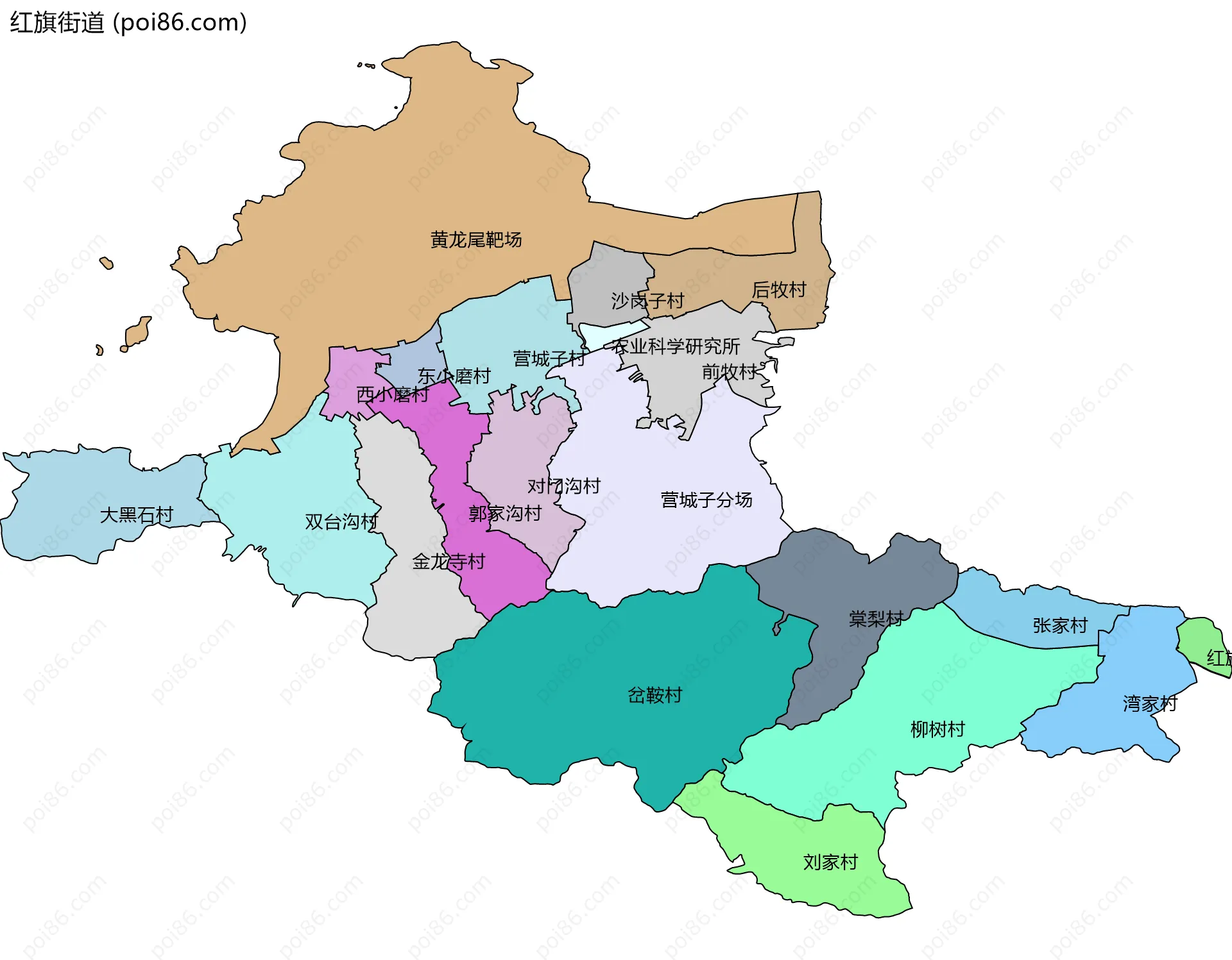 红旗街道边界地图(五级行政区划)