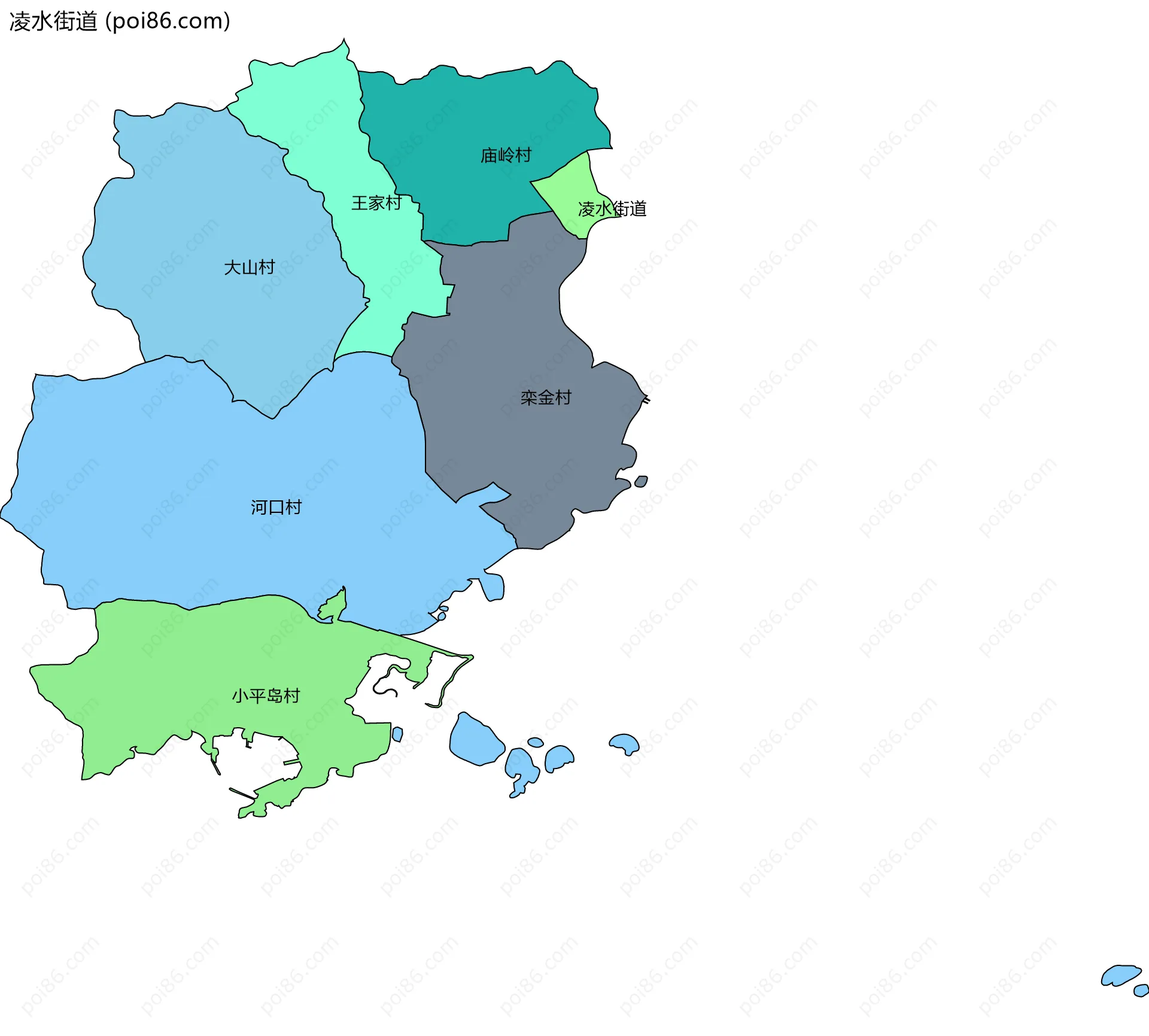 凌水街道边界地图(五级行政区划)