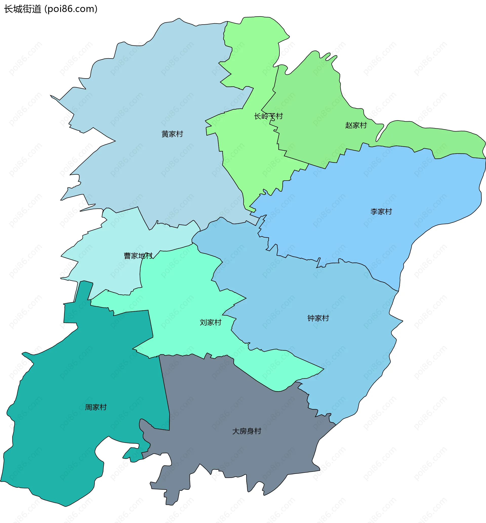 长城街道边界地图(五级行政区划)