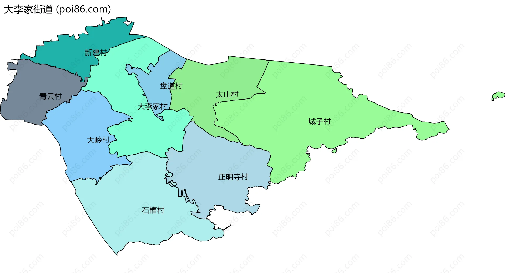 大李家街道边界地图(五级行政区划)