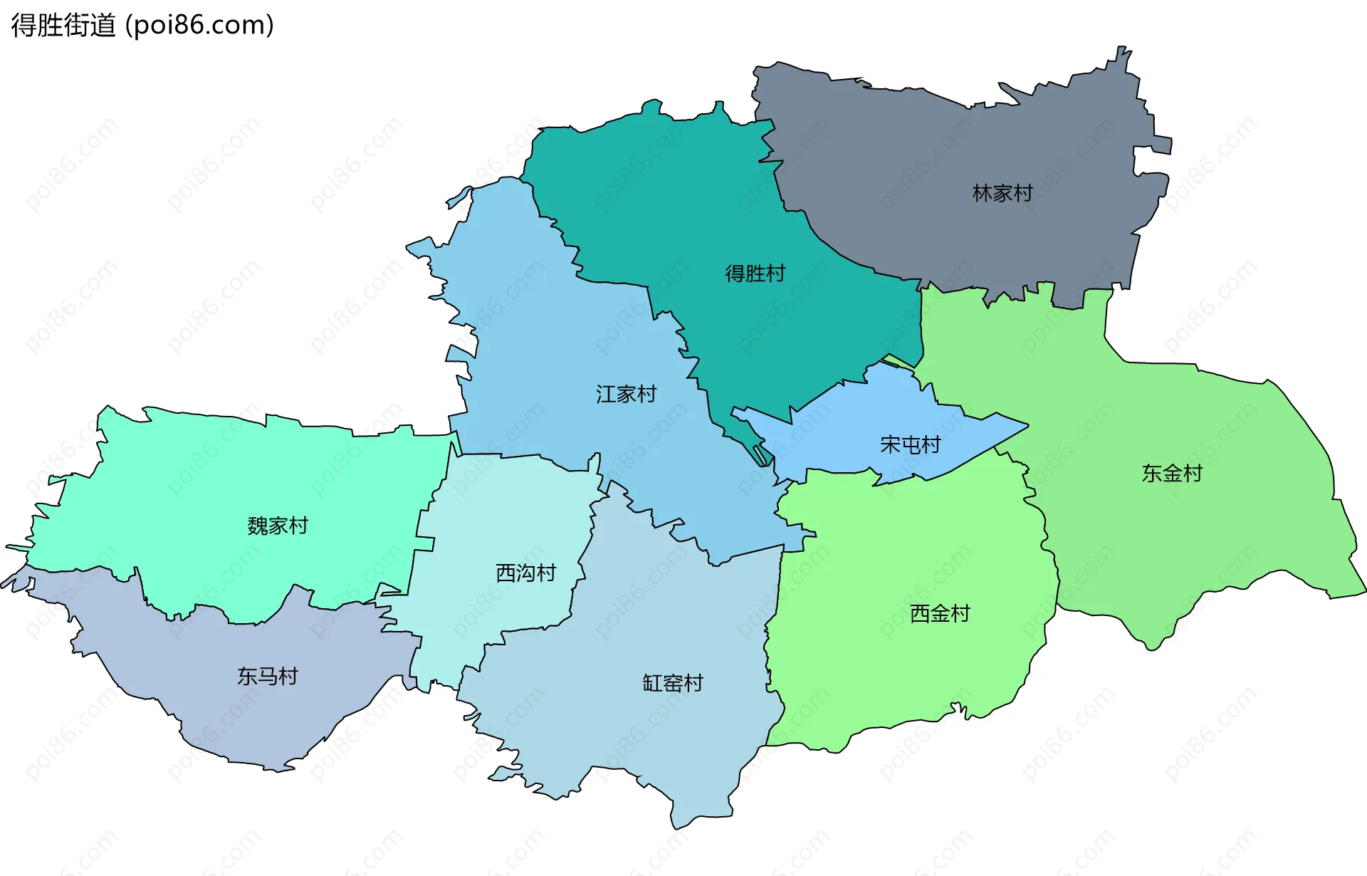 得胜街道边界地图(五级行政区划)