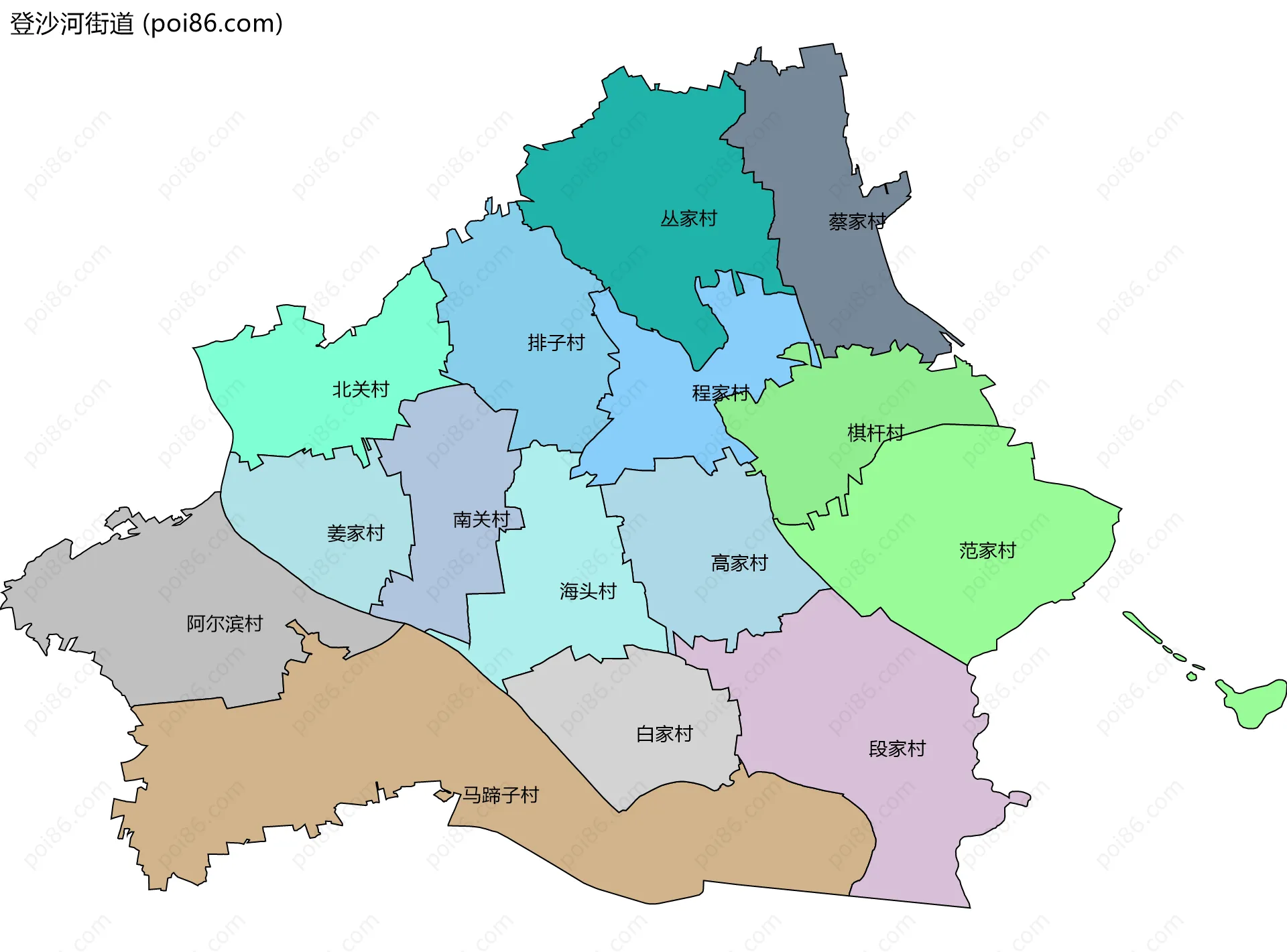 登沙河街道边界地图(五级行政区划)