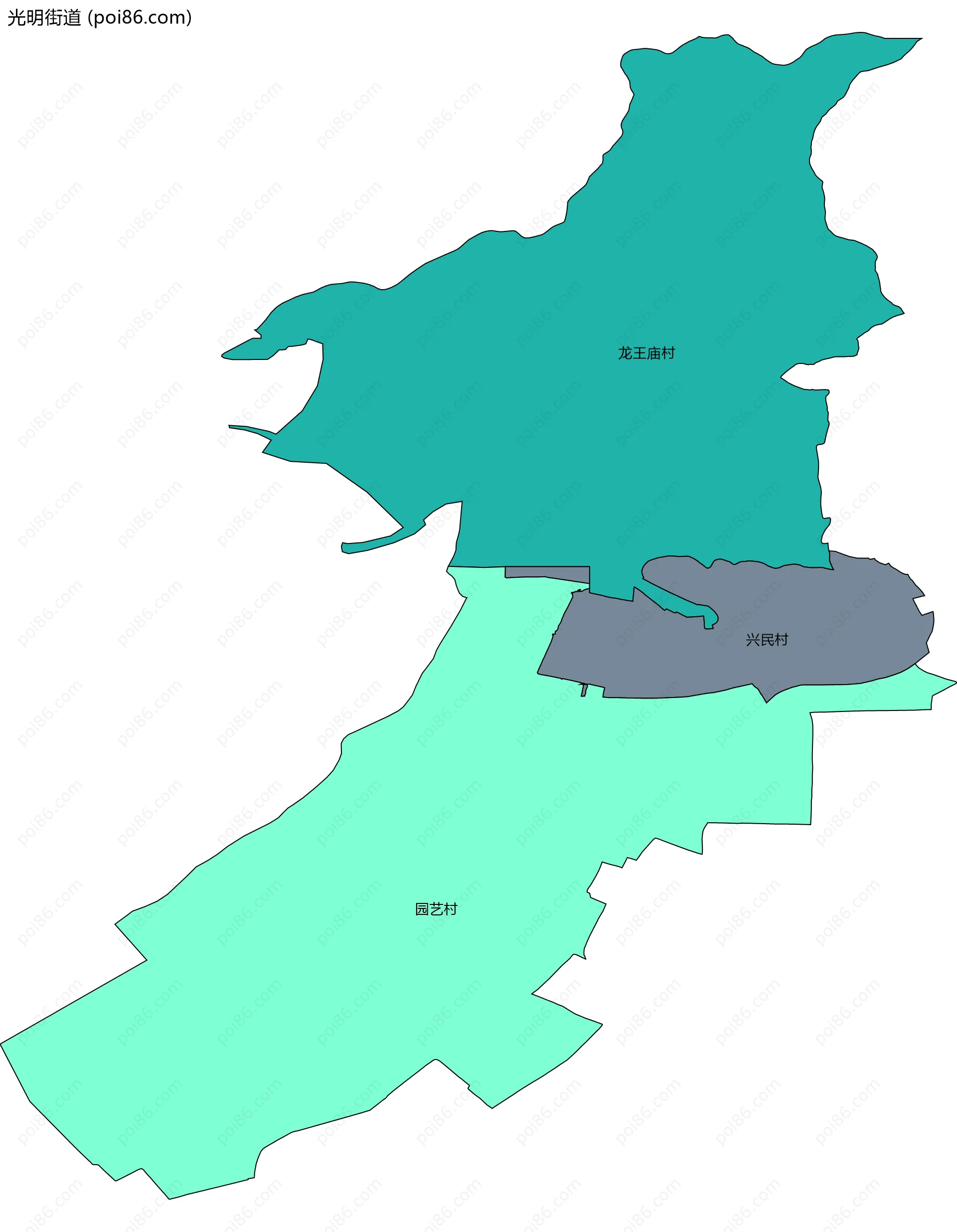 光明街道边界地图(五级行政区划)
