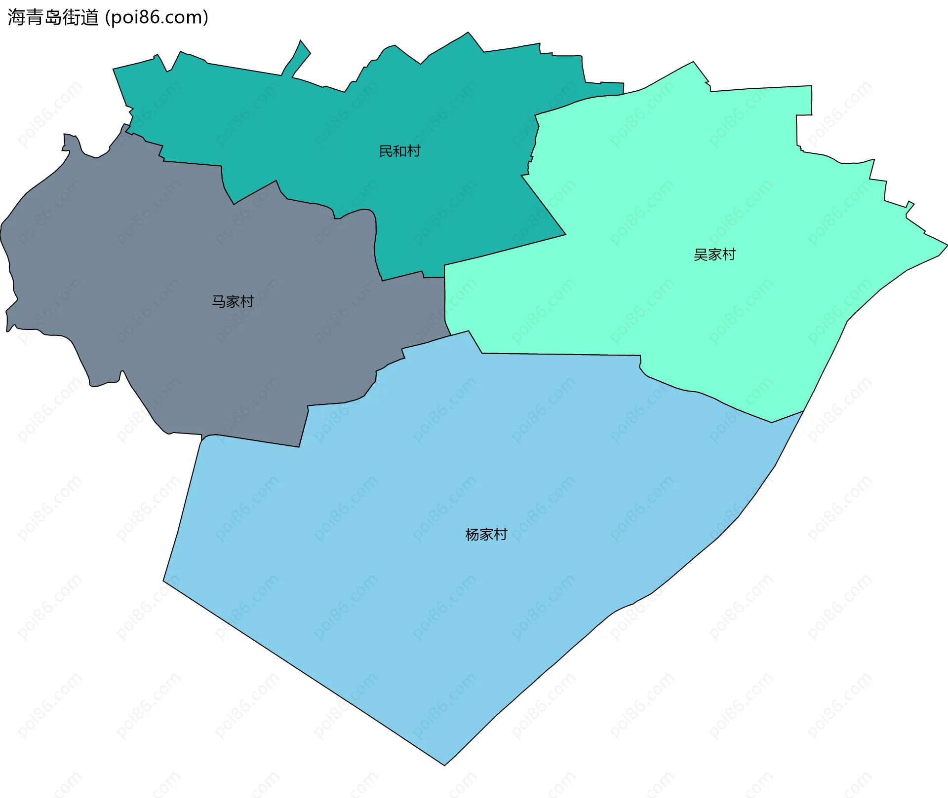 海青岛街道边界地图(五级行政区划)
