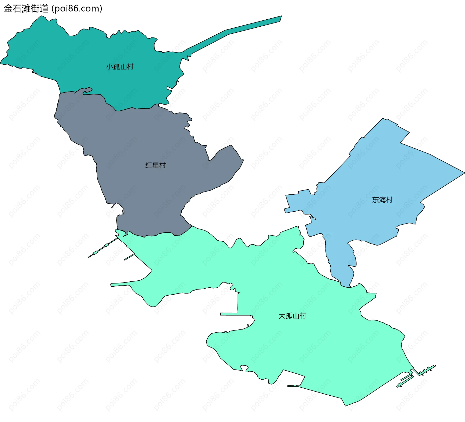 金石滩街道边界地图(五级行政区划)