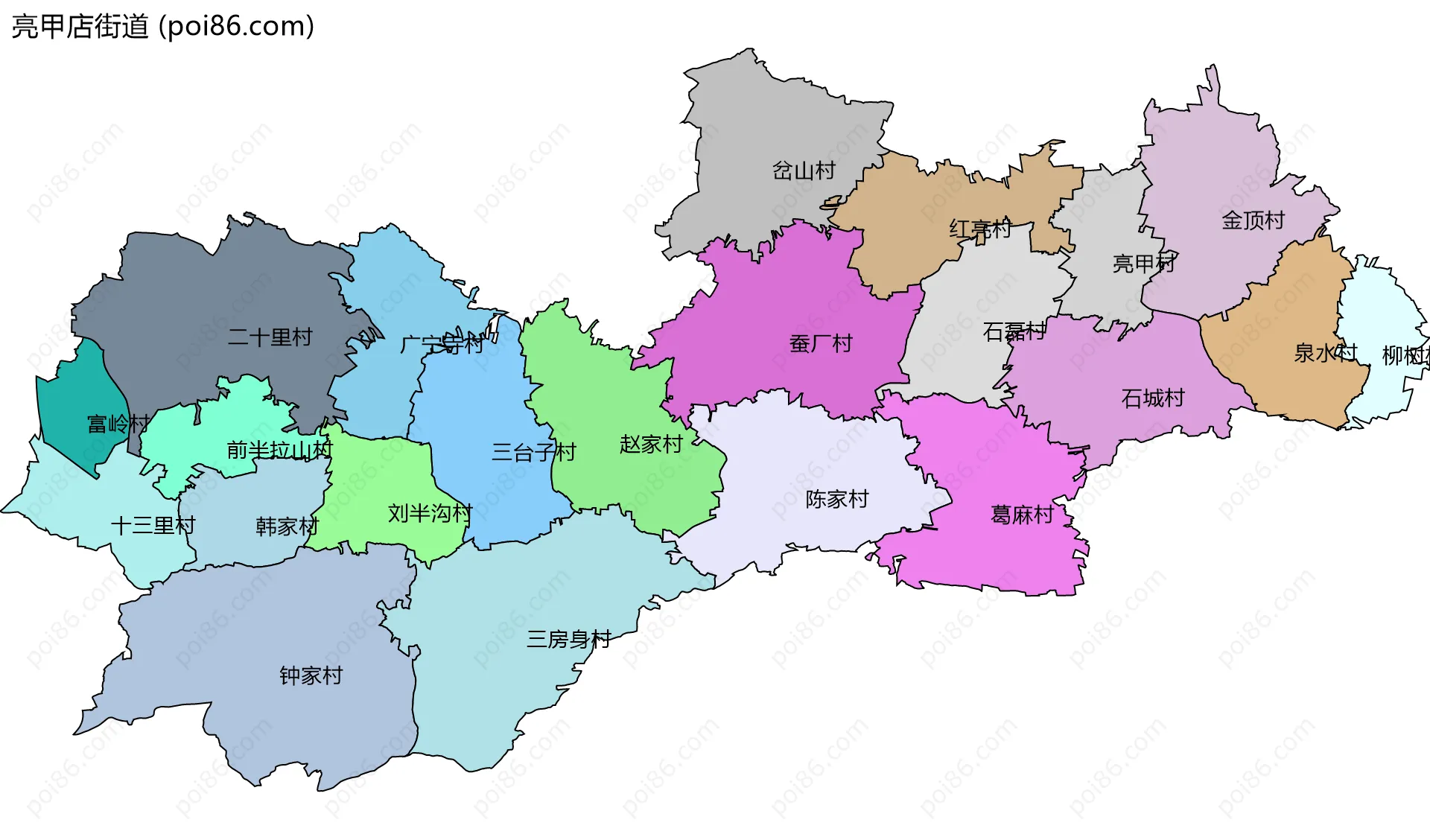 亮甲店街道边界地图(五级行政区划)