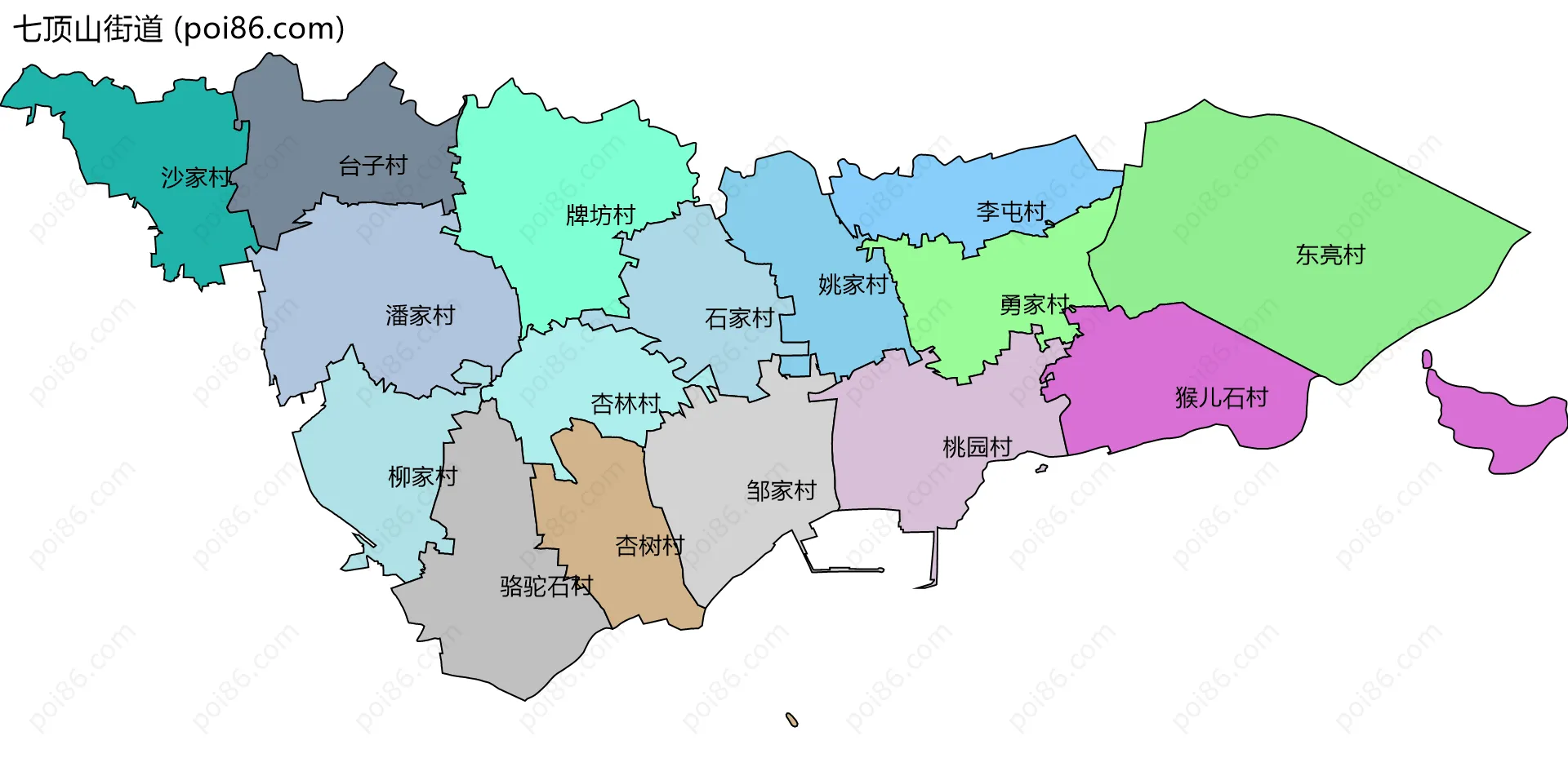 七顶山街道边界地图(五级行政区划)