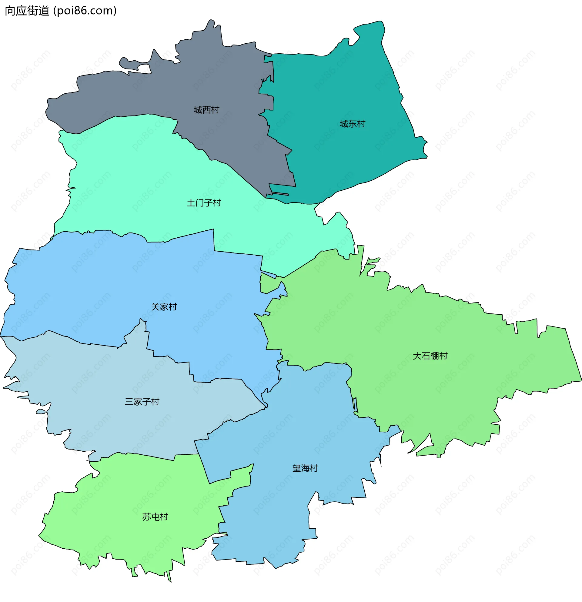 向应街道边界地图(五级行政区划)