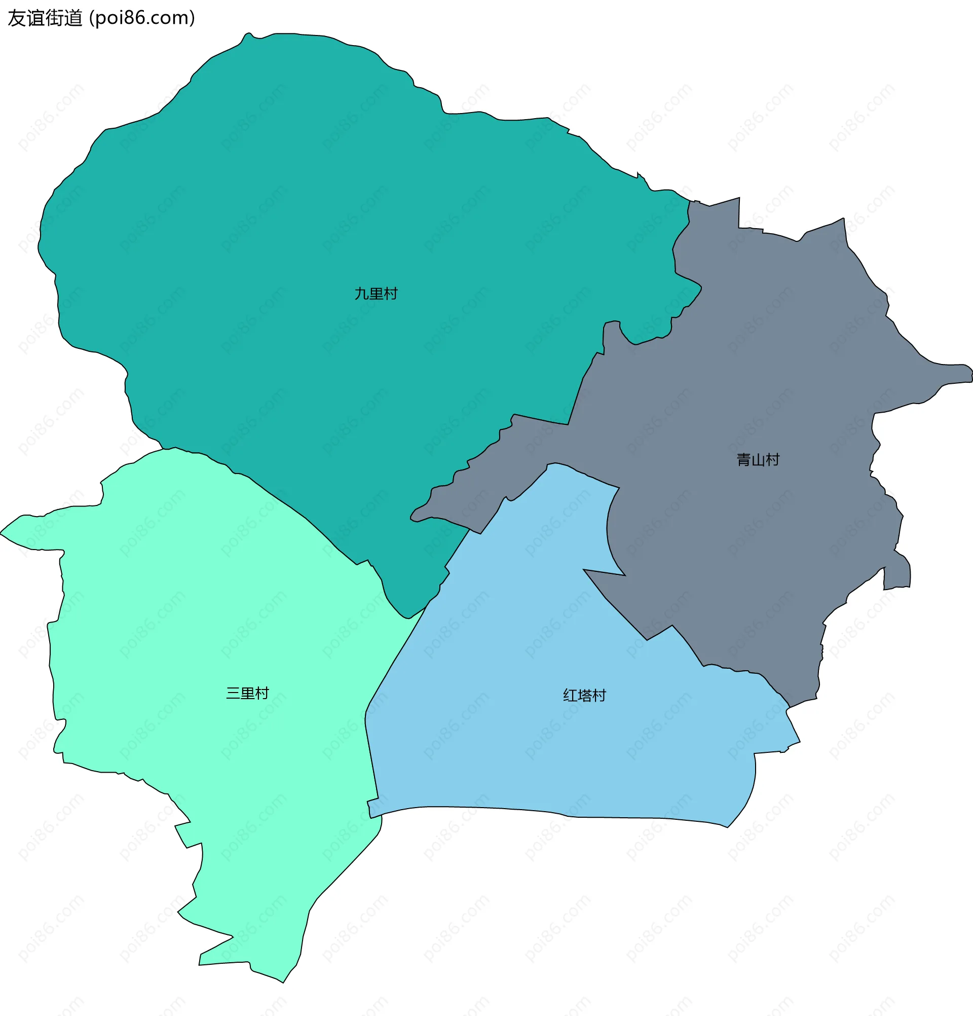 友谊街道边界地图(五级行政区划)