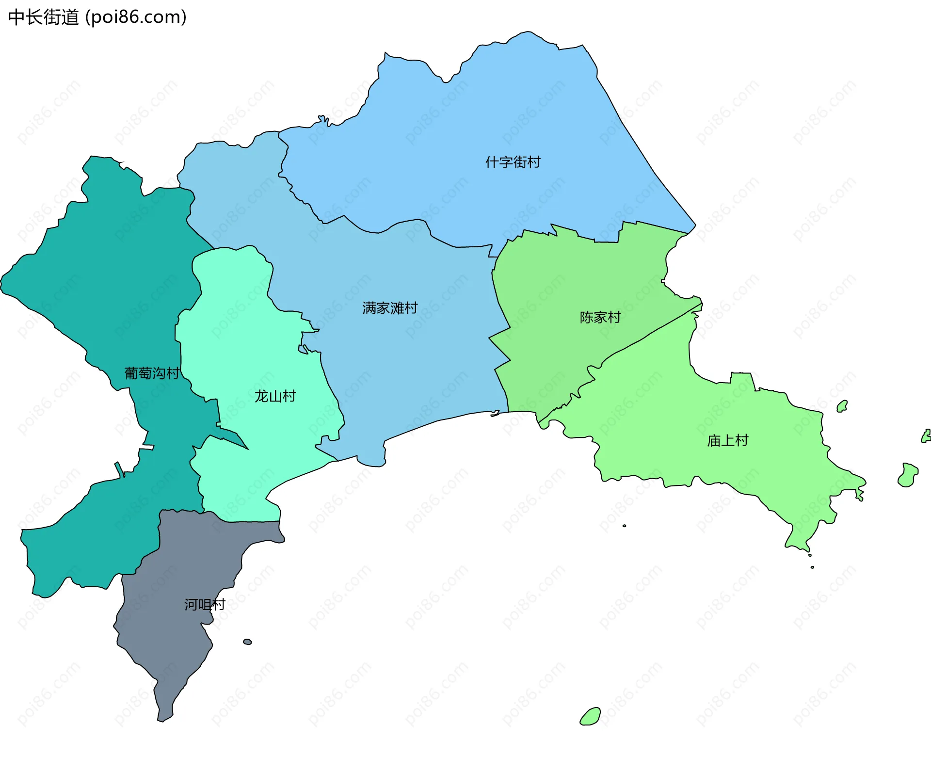 中长街道边界地图(五级行政区划)