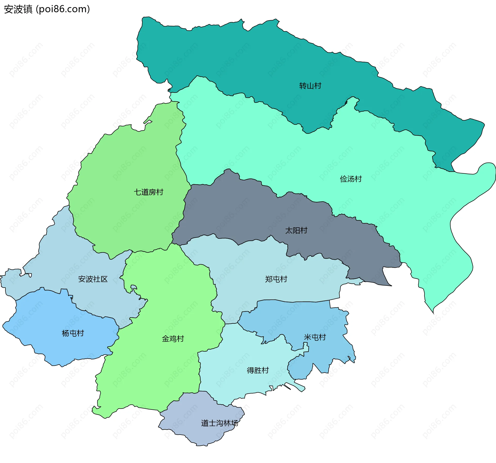 安波镇边界地图(五级行政区划)