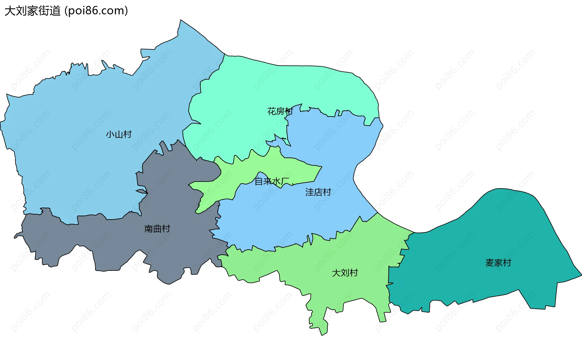 大刘家街道边界地图(五级行政区划)