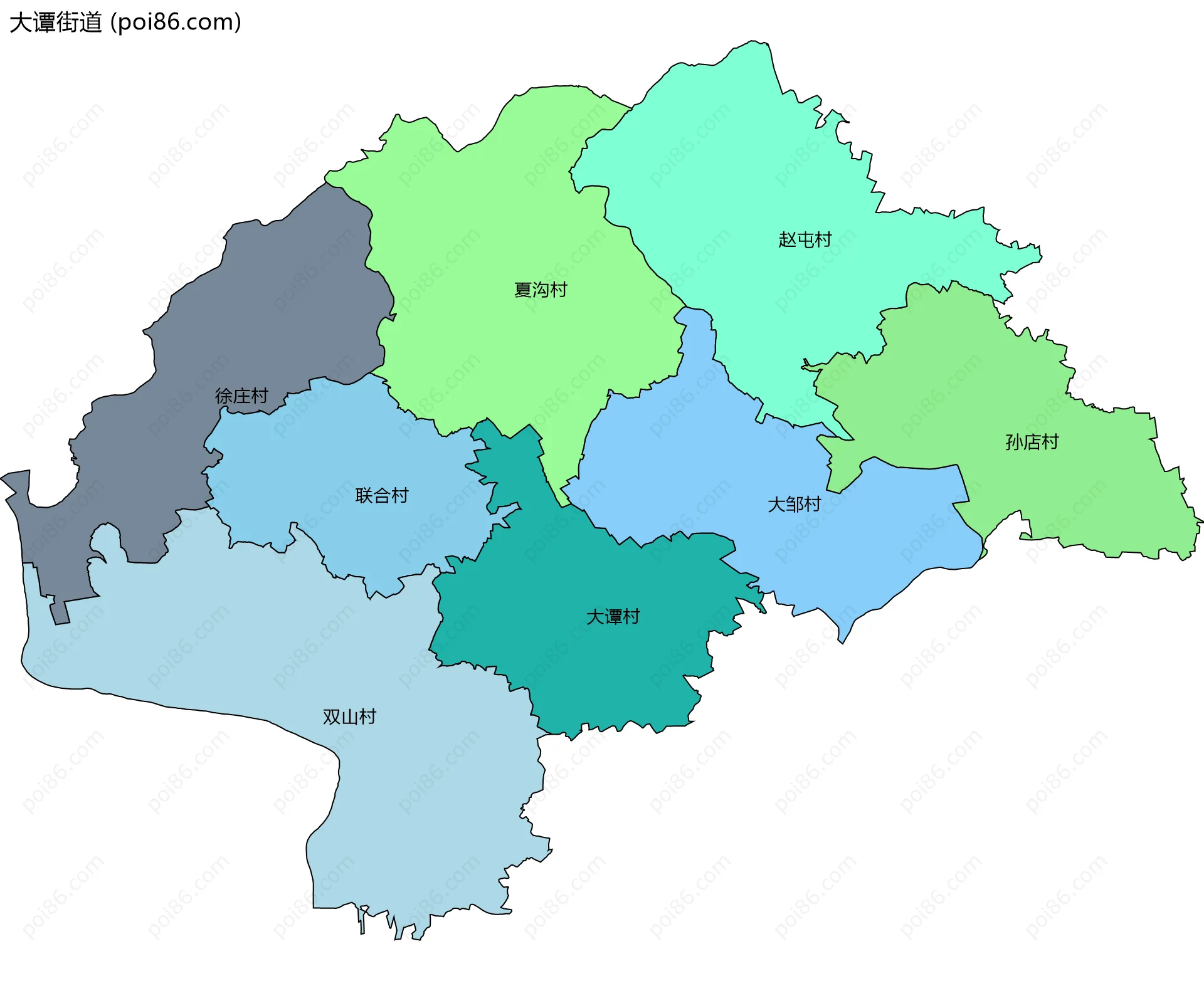 大谭街道边界地图(五级行政区划)