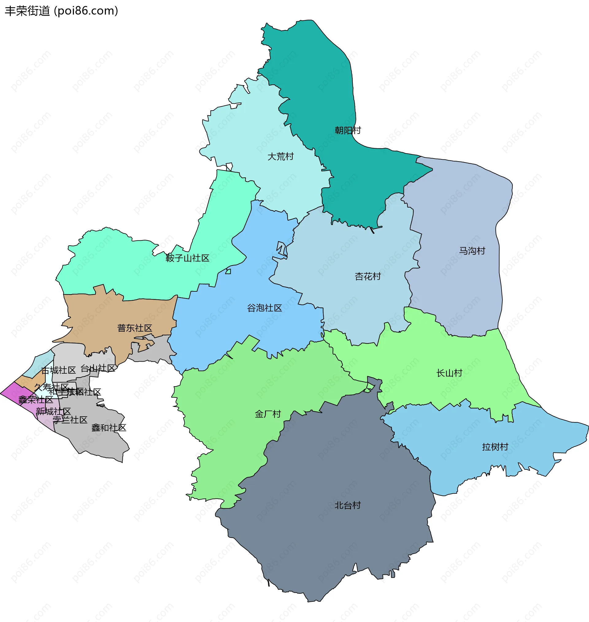 丰荣街道边界地图(五级行政区划)