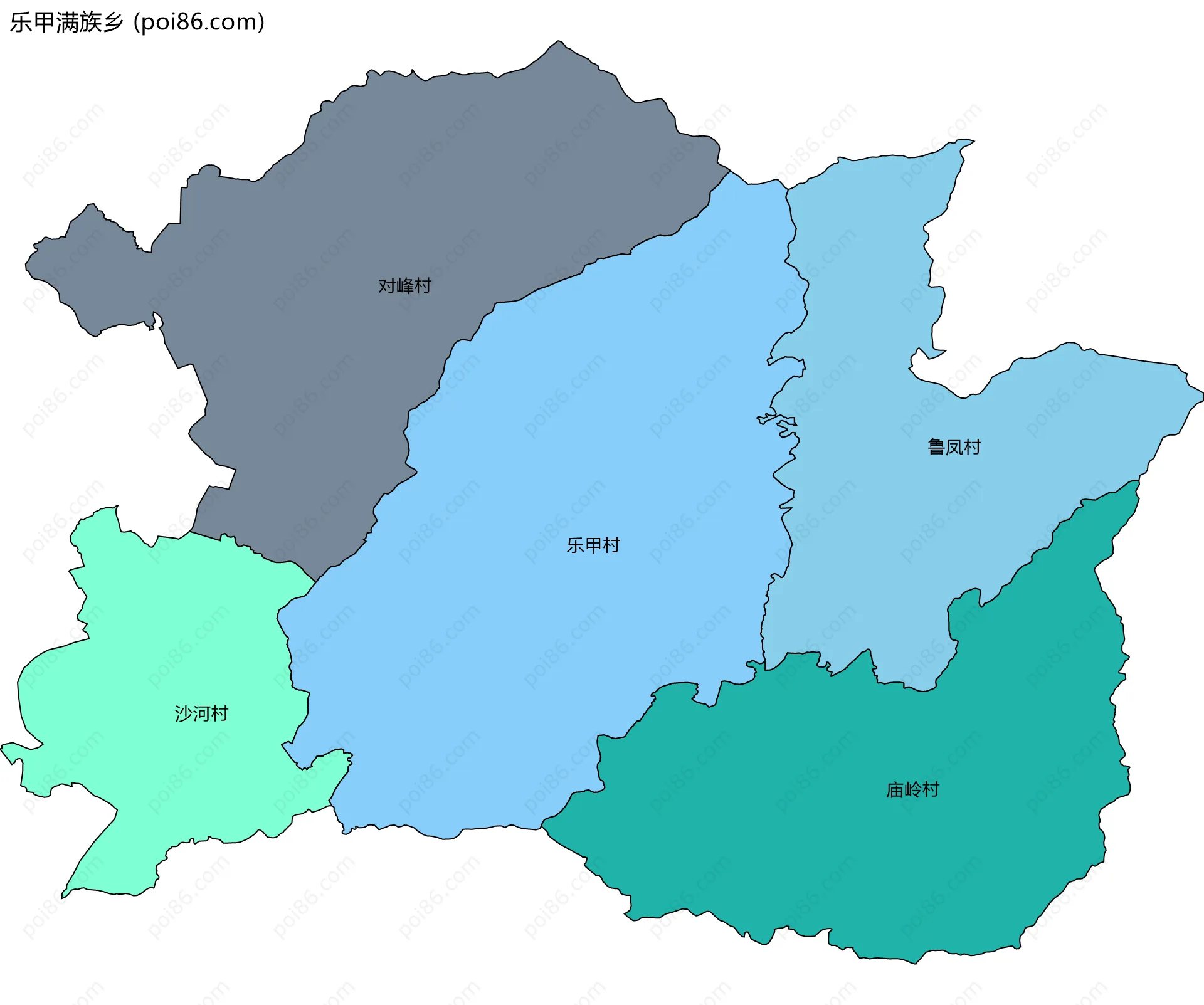 乐甲满族乡边界地图(五级行政区划)