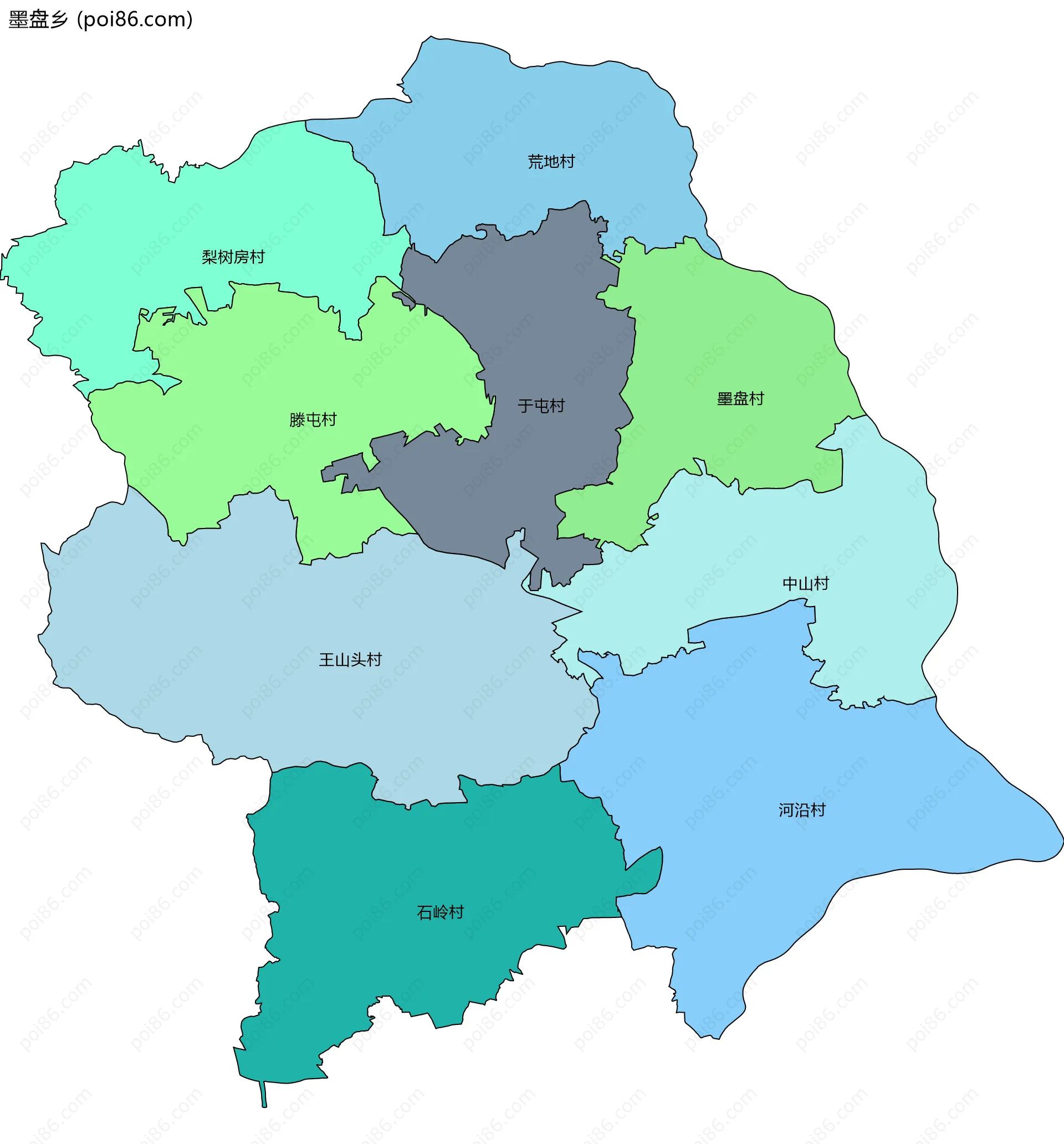 墨盘乡边界地图(五级行政区划)