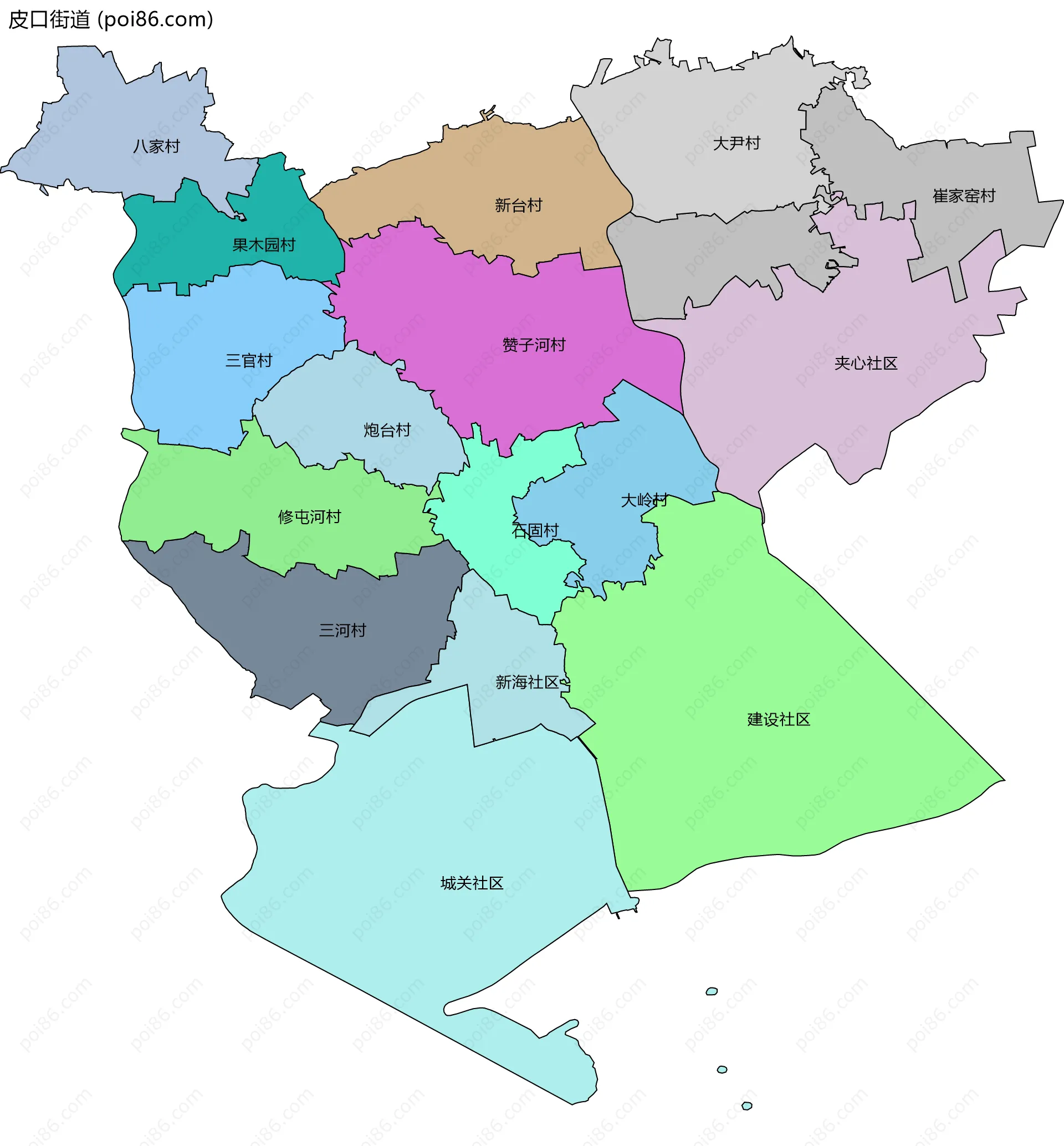 皮口街道边界地图(五级行政区划)