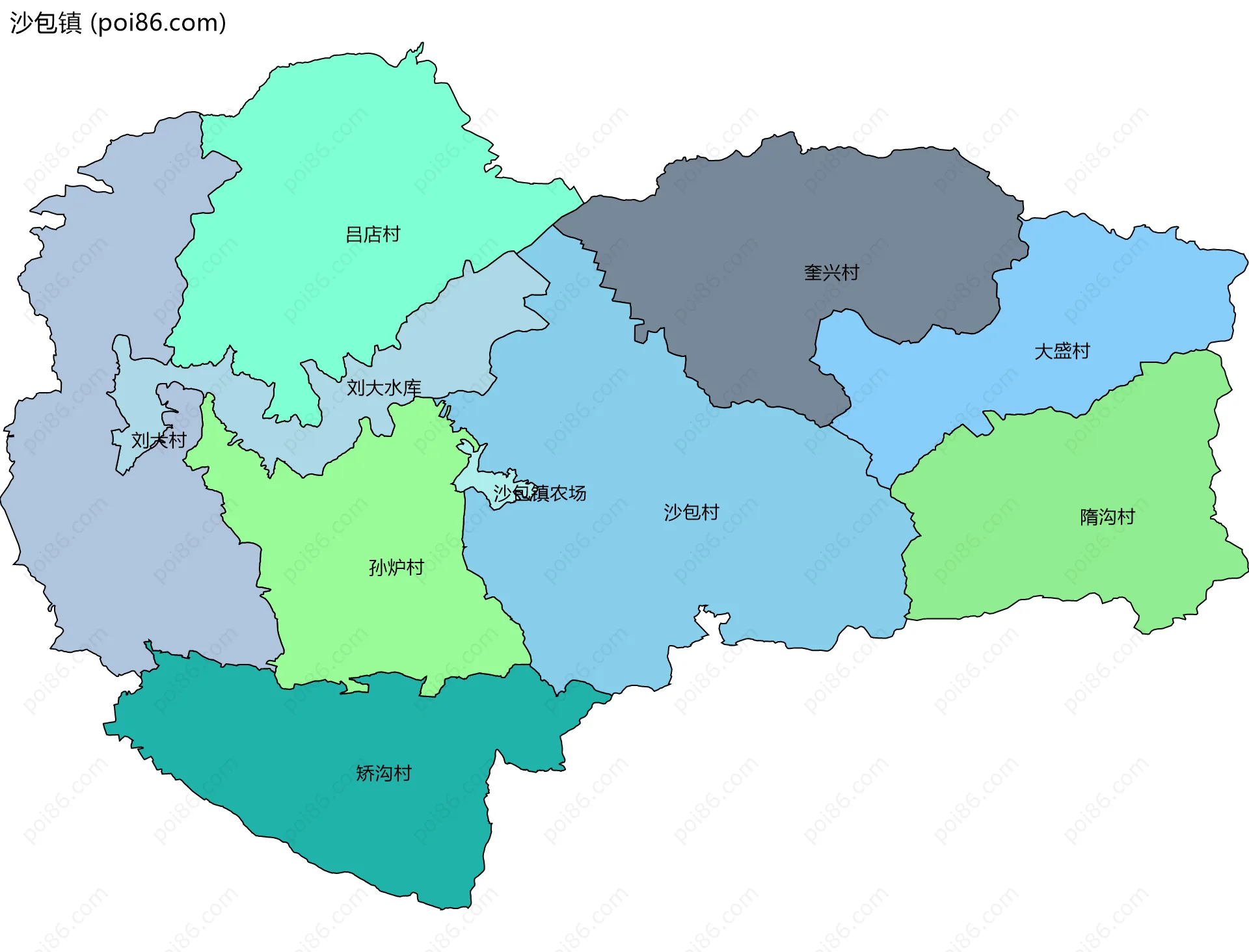 沙包镇边界地图(五级行政区划)