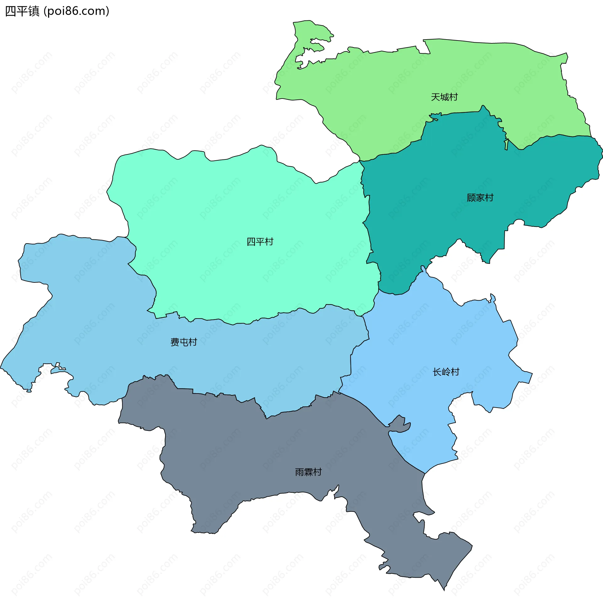 四平镇边界地图(五级行政区划)