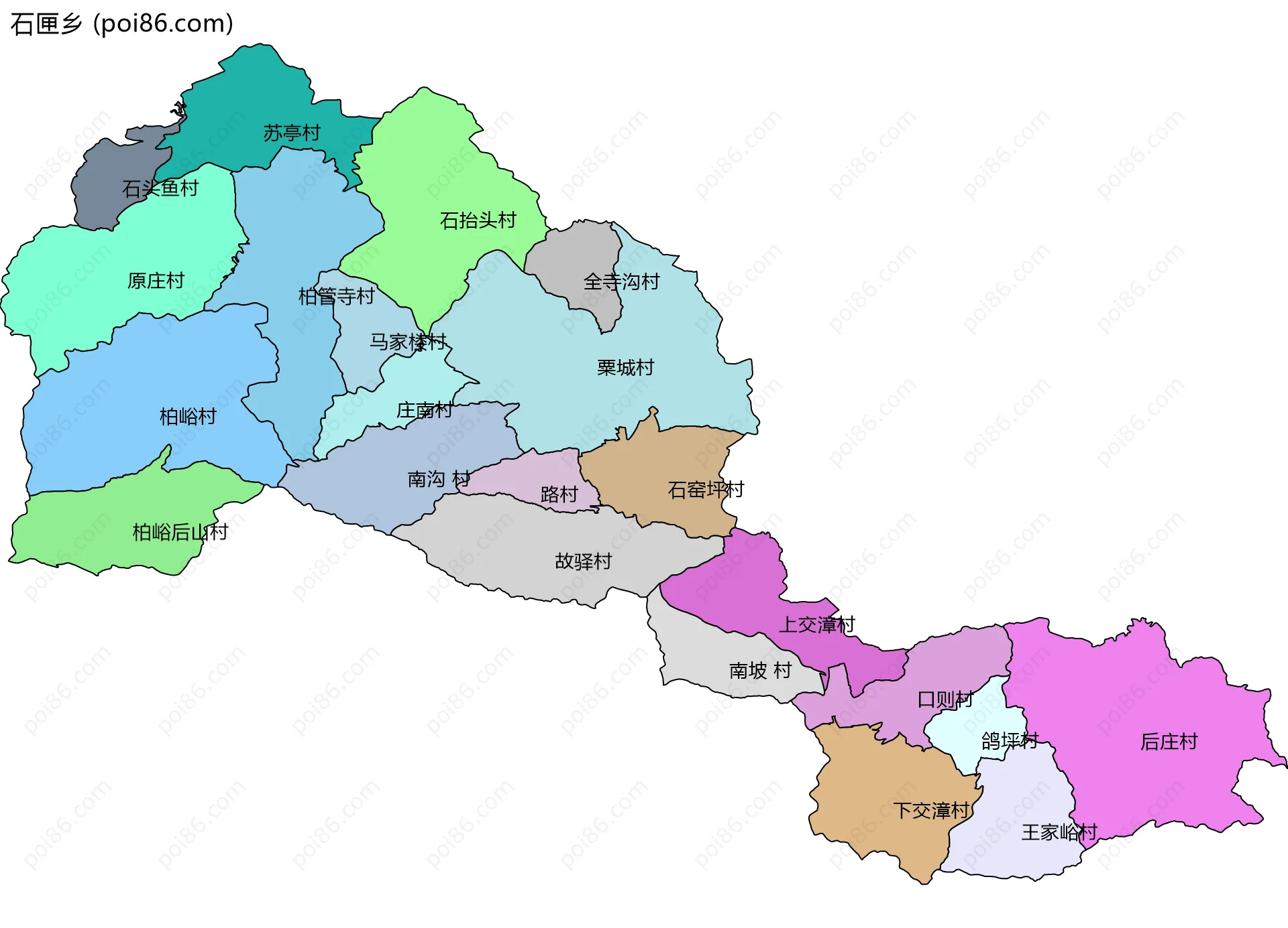 石匣乡边界地图(五级行政区划)