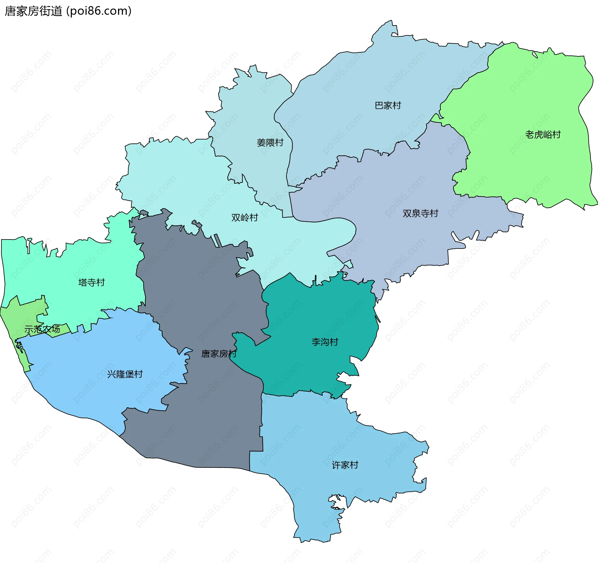 唐家房街道边界地图(五级行政区划)