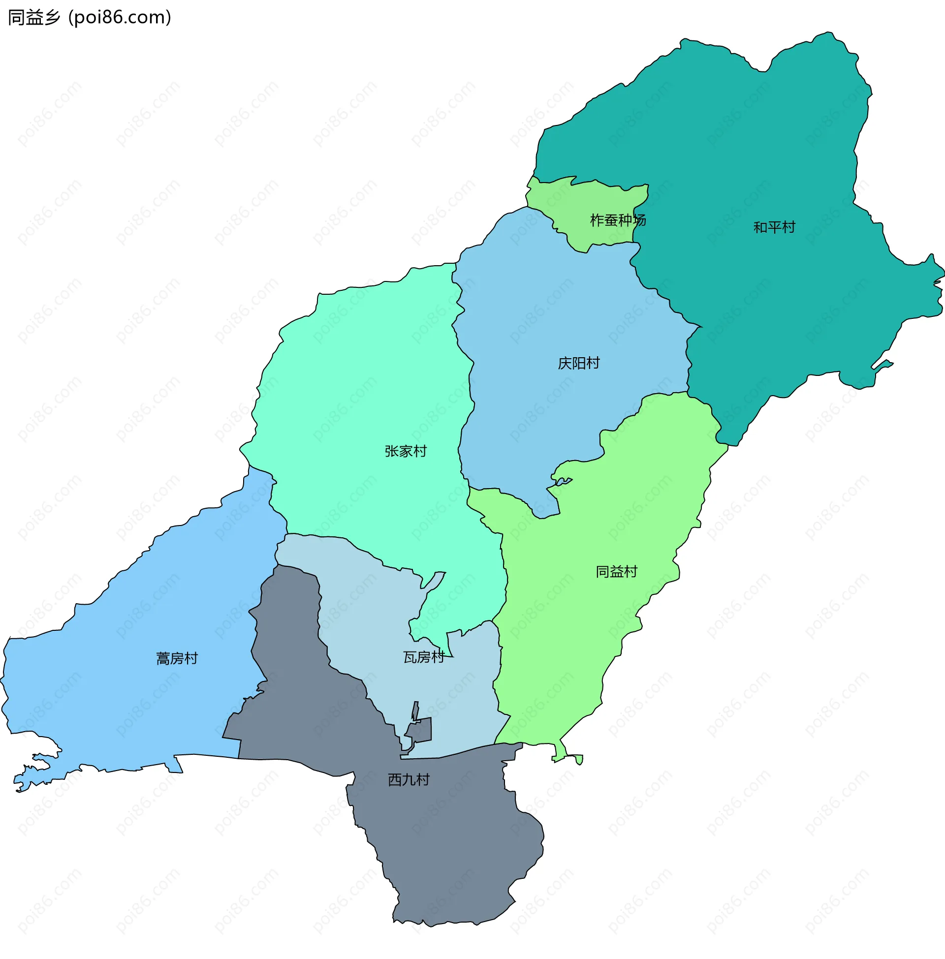 同益乡边界地图(五级行政区划)