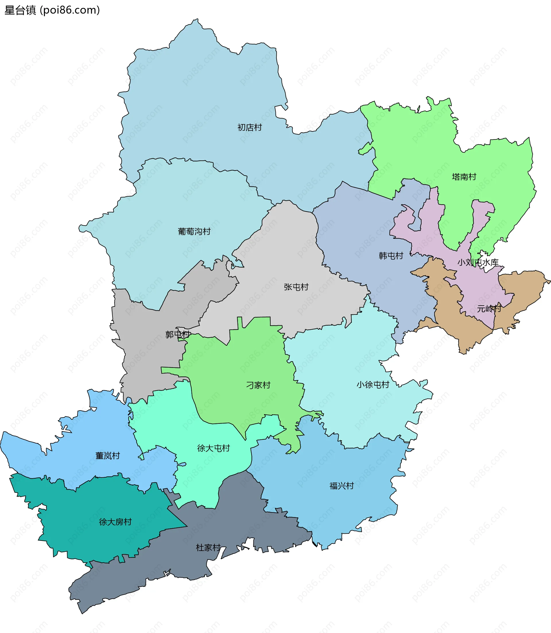 星台镇边界地图(五级行政区划)