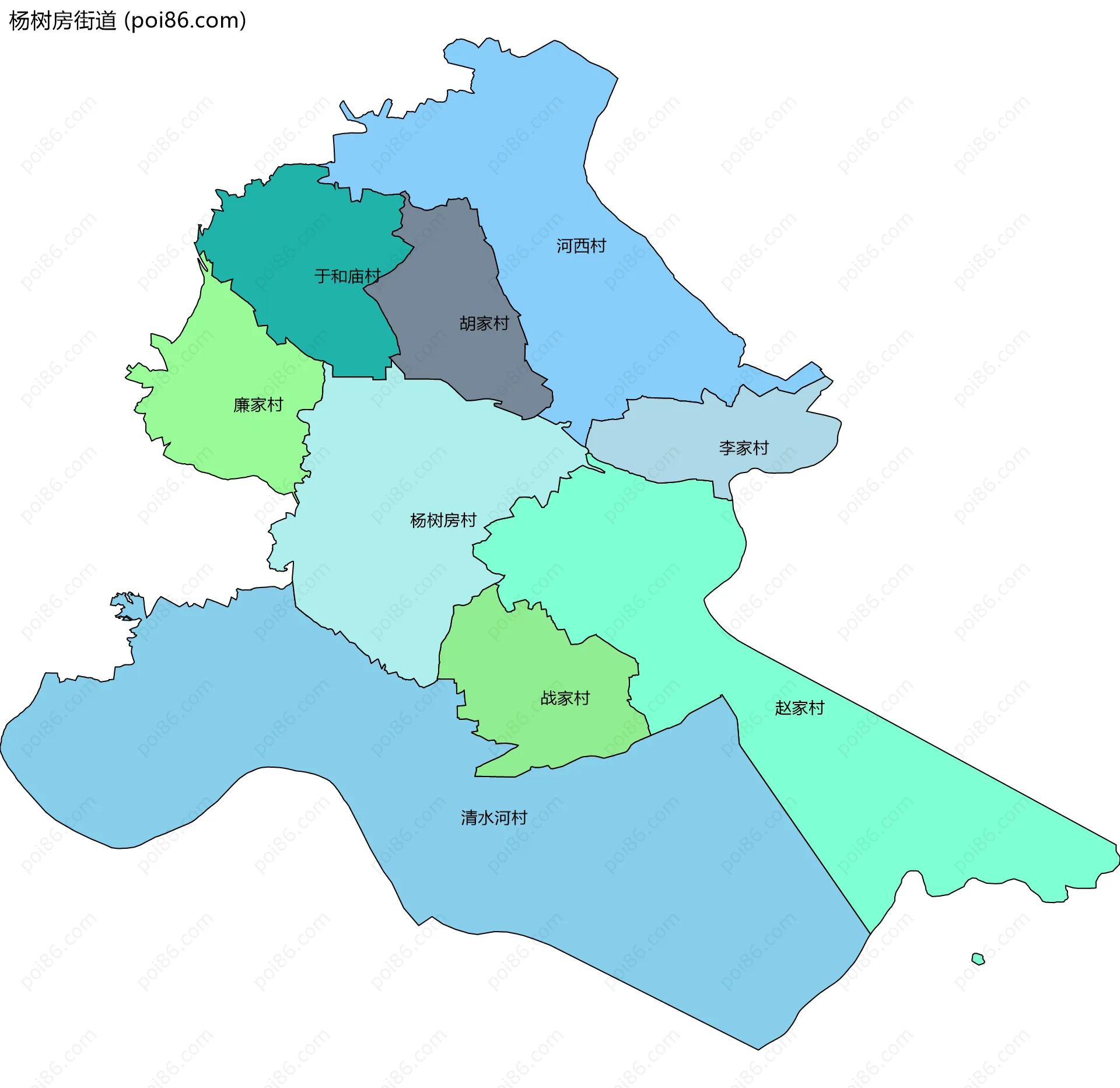 杨树房街道边界地图(五级行政区划)