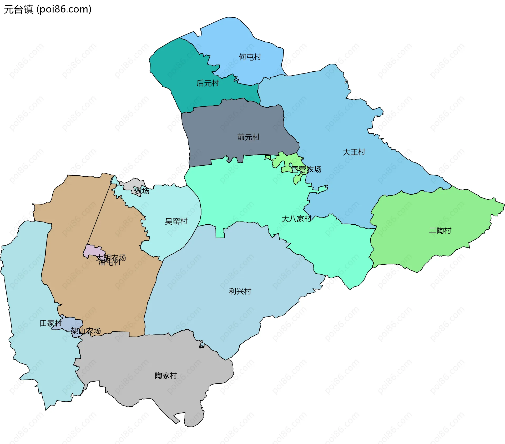 元台镇边界地图(五级行政区划)