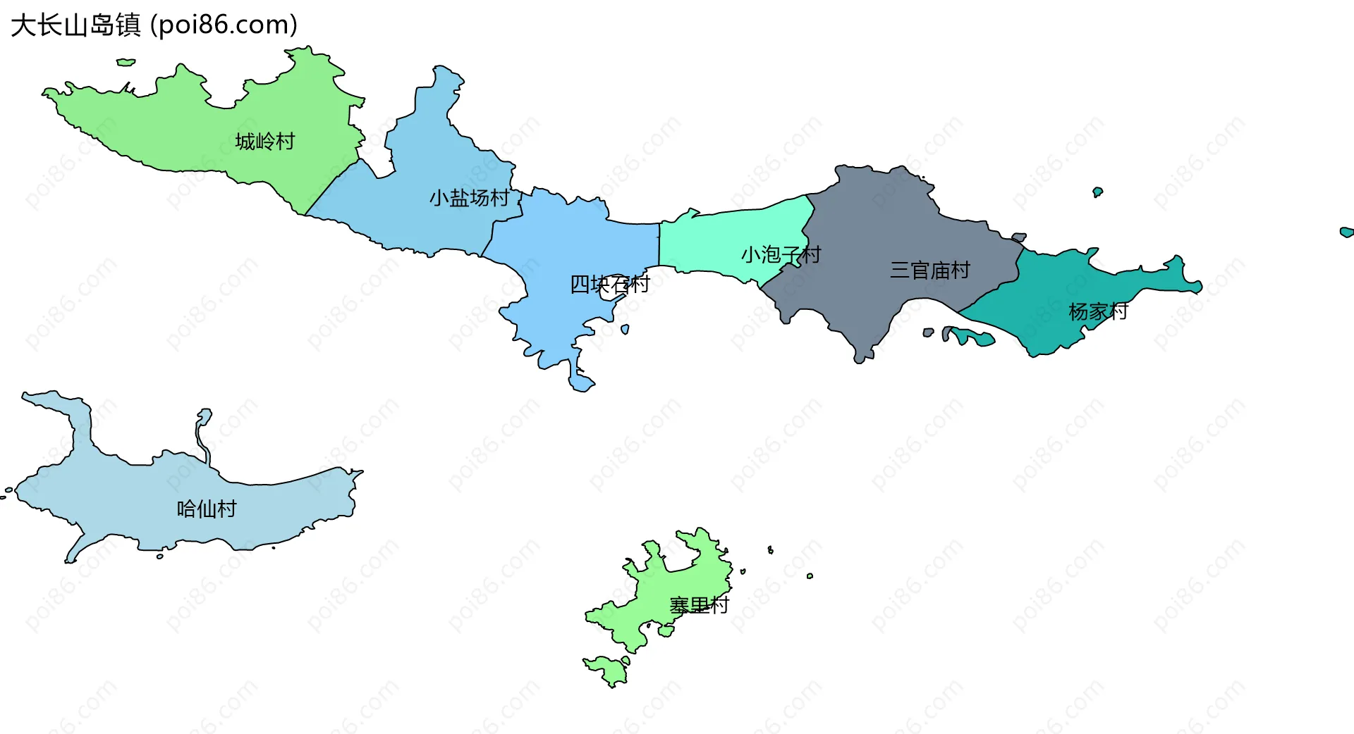 大长山岛镇边界地图(五级行政区划)