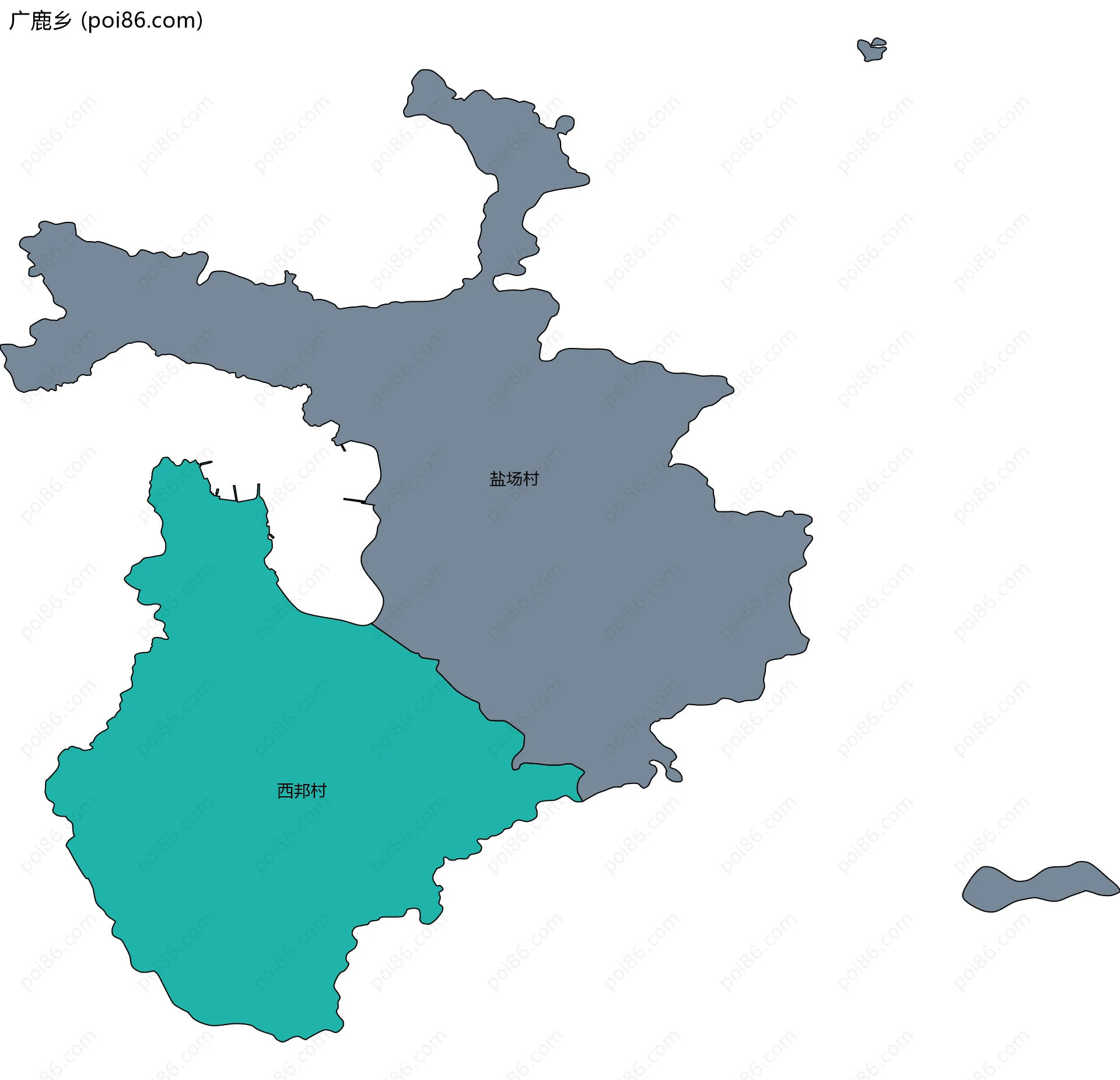 广鹿乡边界地图(五级行政区划)