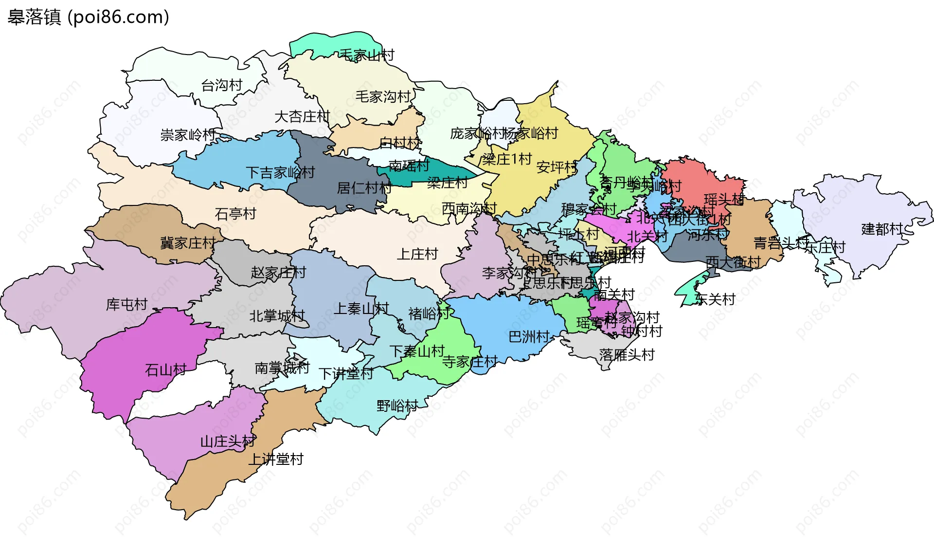 皋落镇边界地图(五级行政区划)
