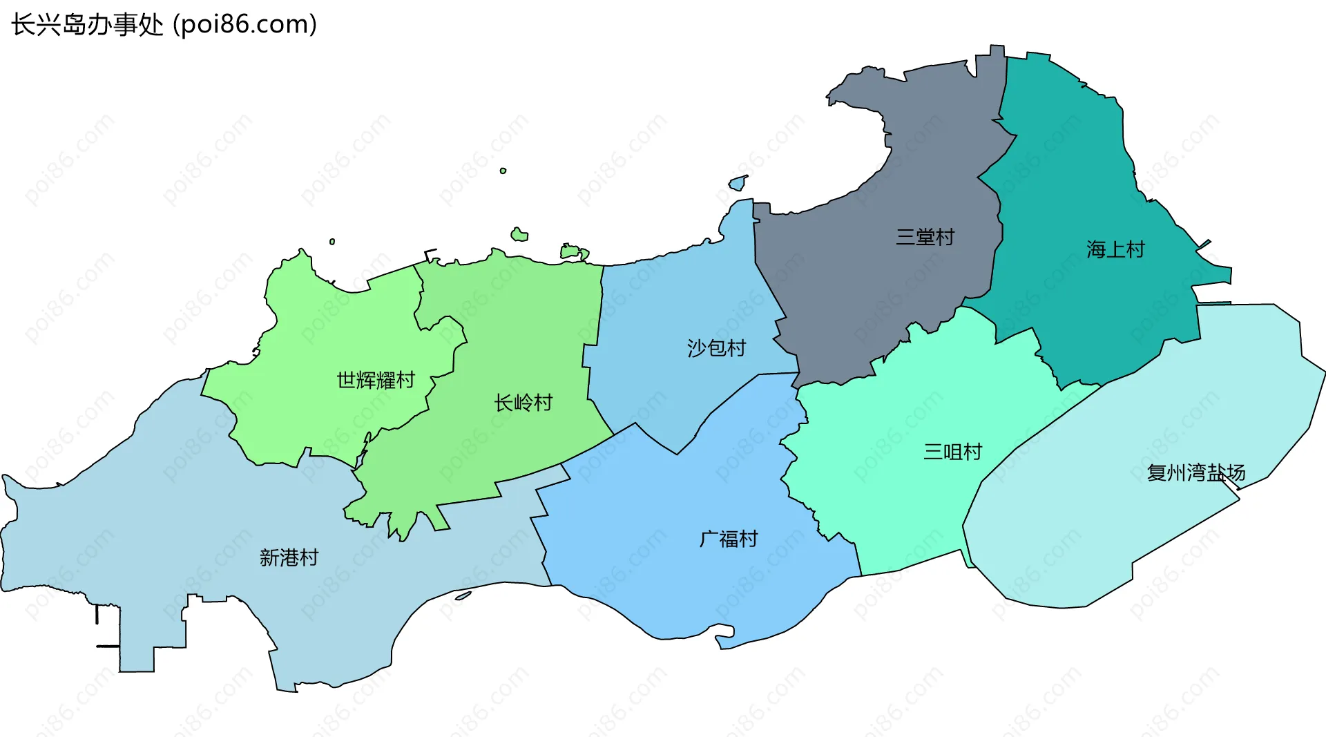 长兴岛办事处边界地图(五级行政区划)