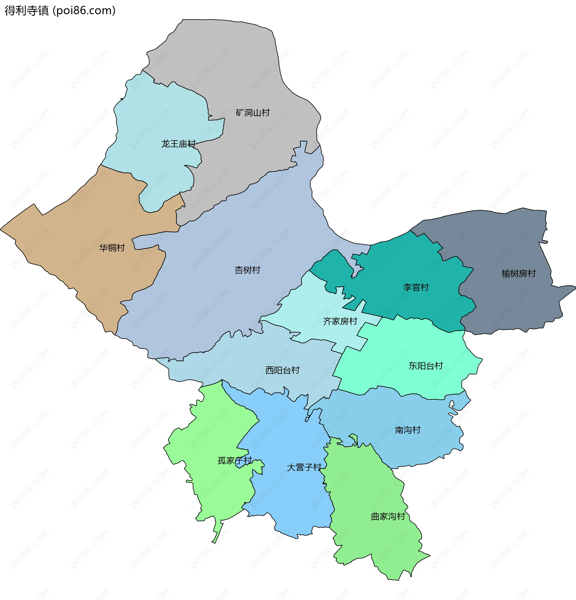 得利寺镇边界地图(五级行政区划)