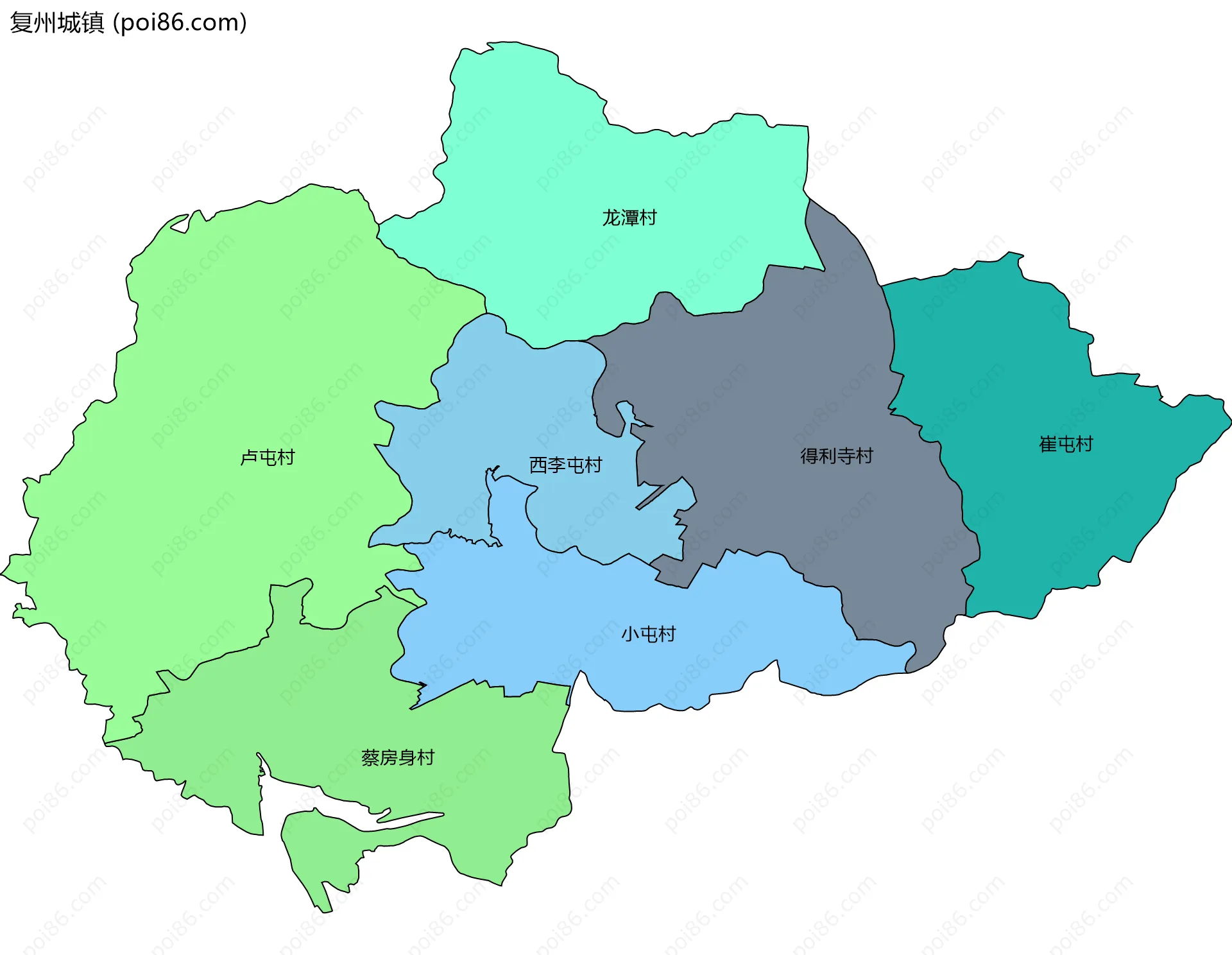复州城镇边界地图(五级行政区划)