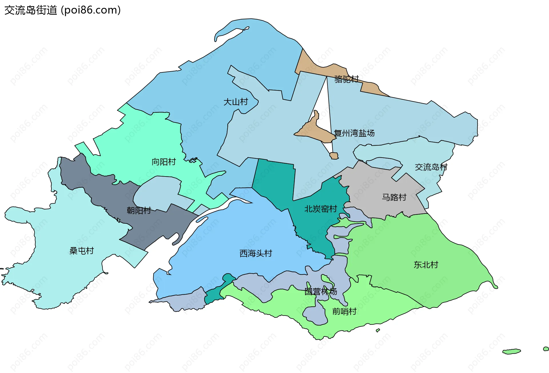 交流岛街道边界地图(五级行政区划)