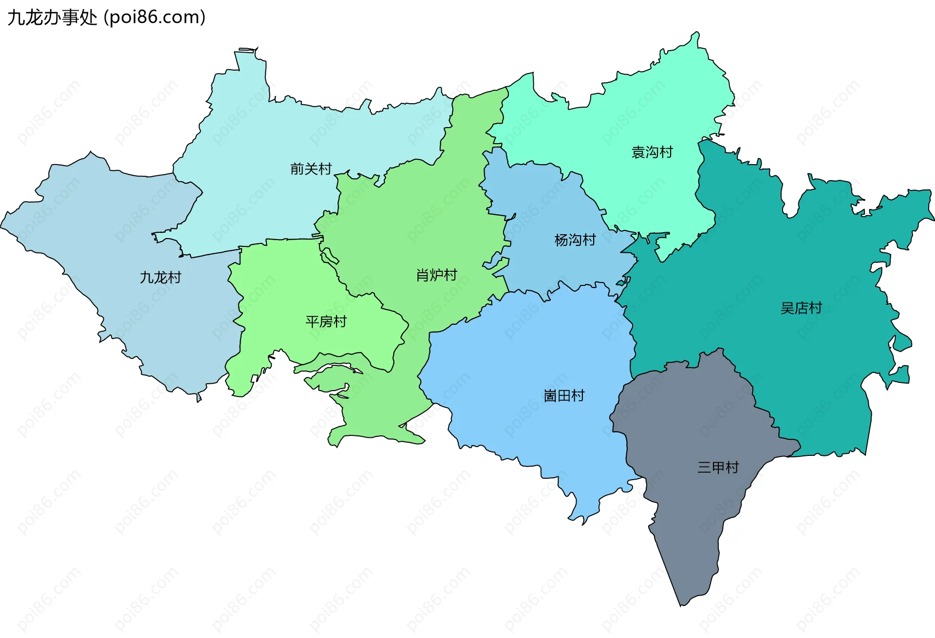 九龙办事处边界地图(五级行政区划)