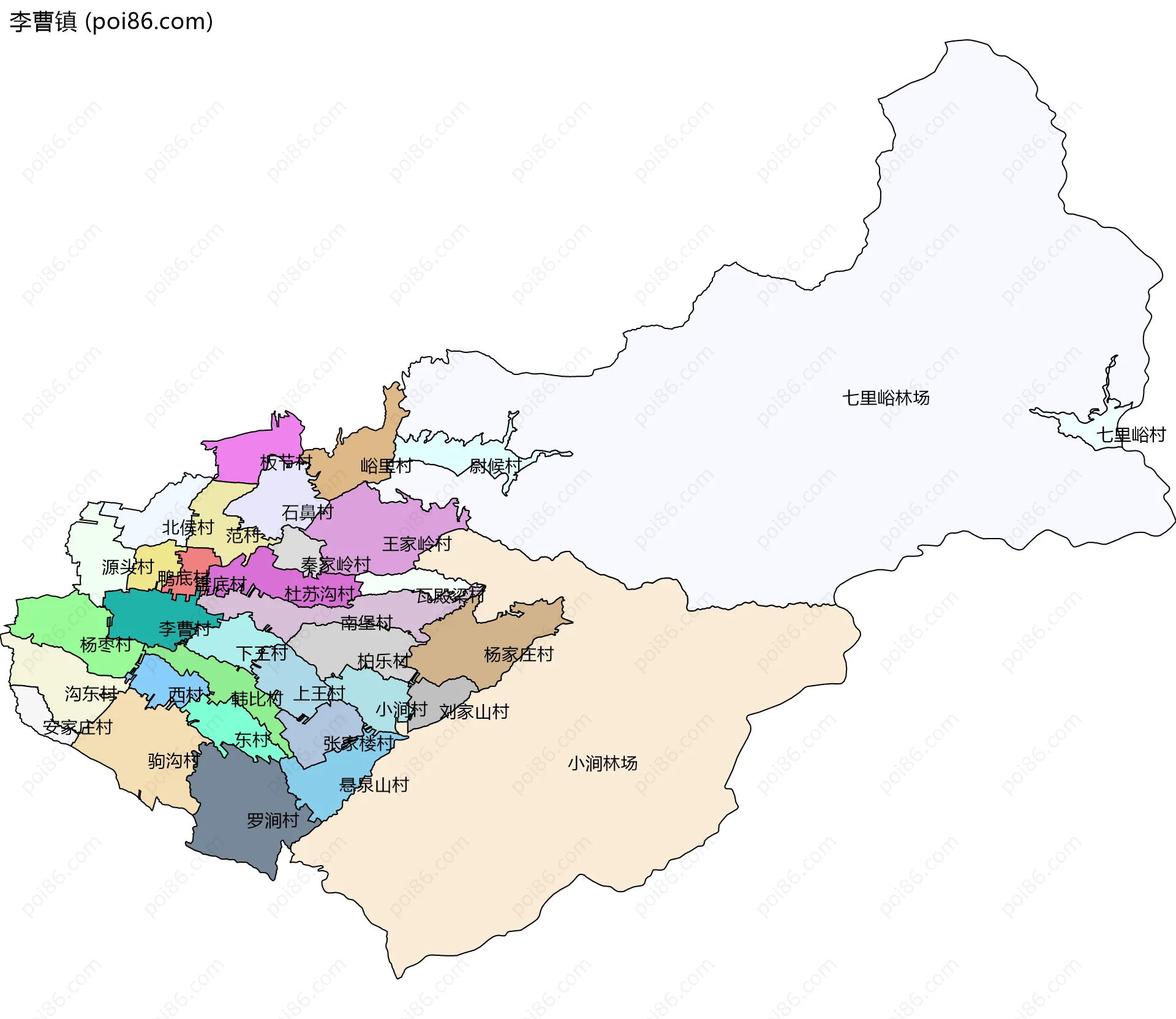 李曹镇边界地图(五级行政区划)