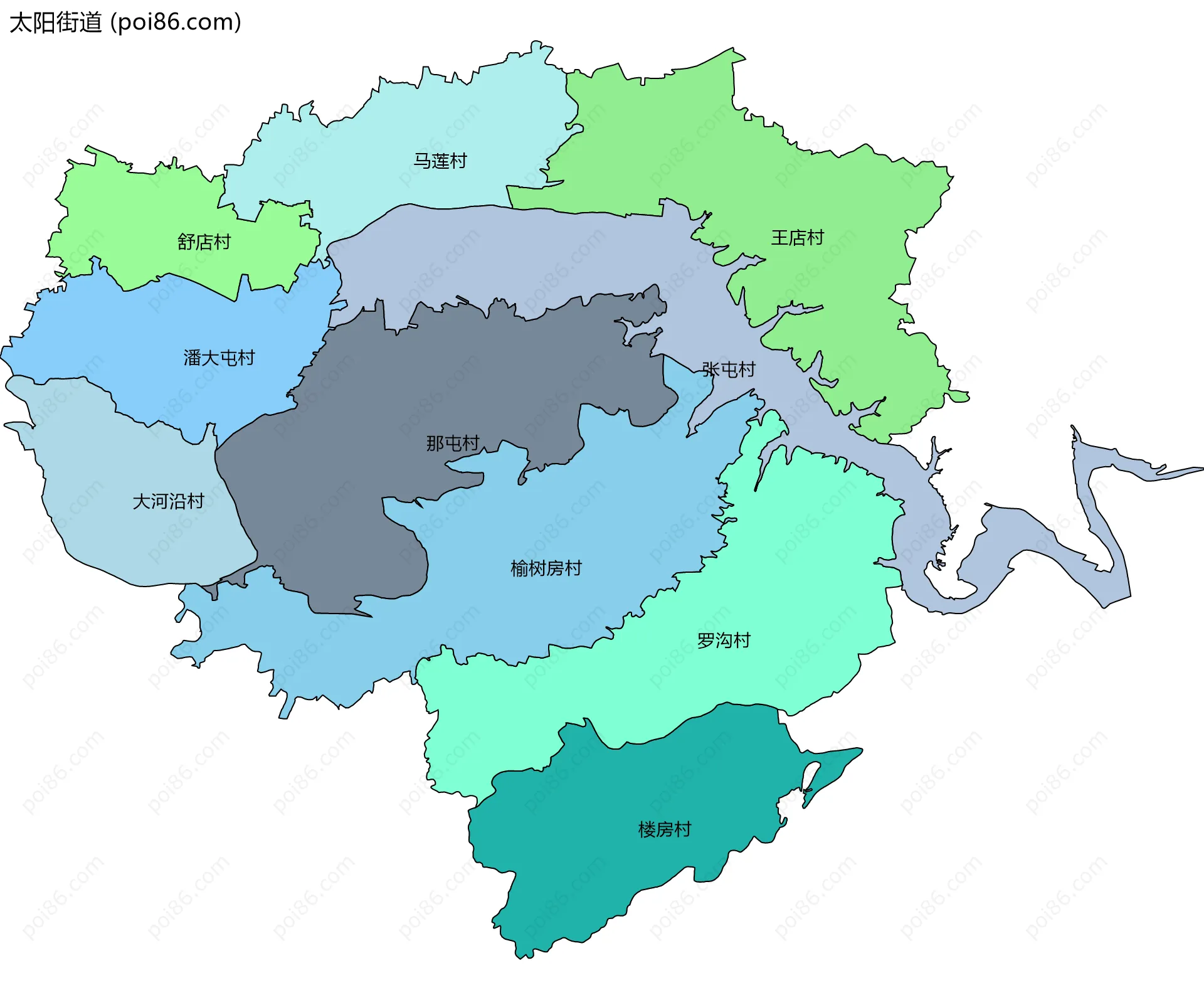 太阳街道边界地图(五级行政区划)